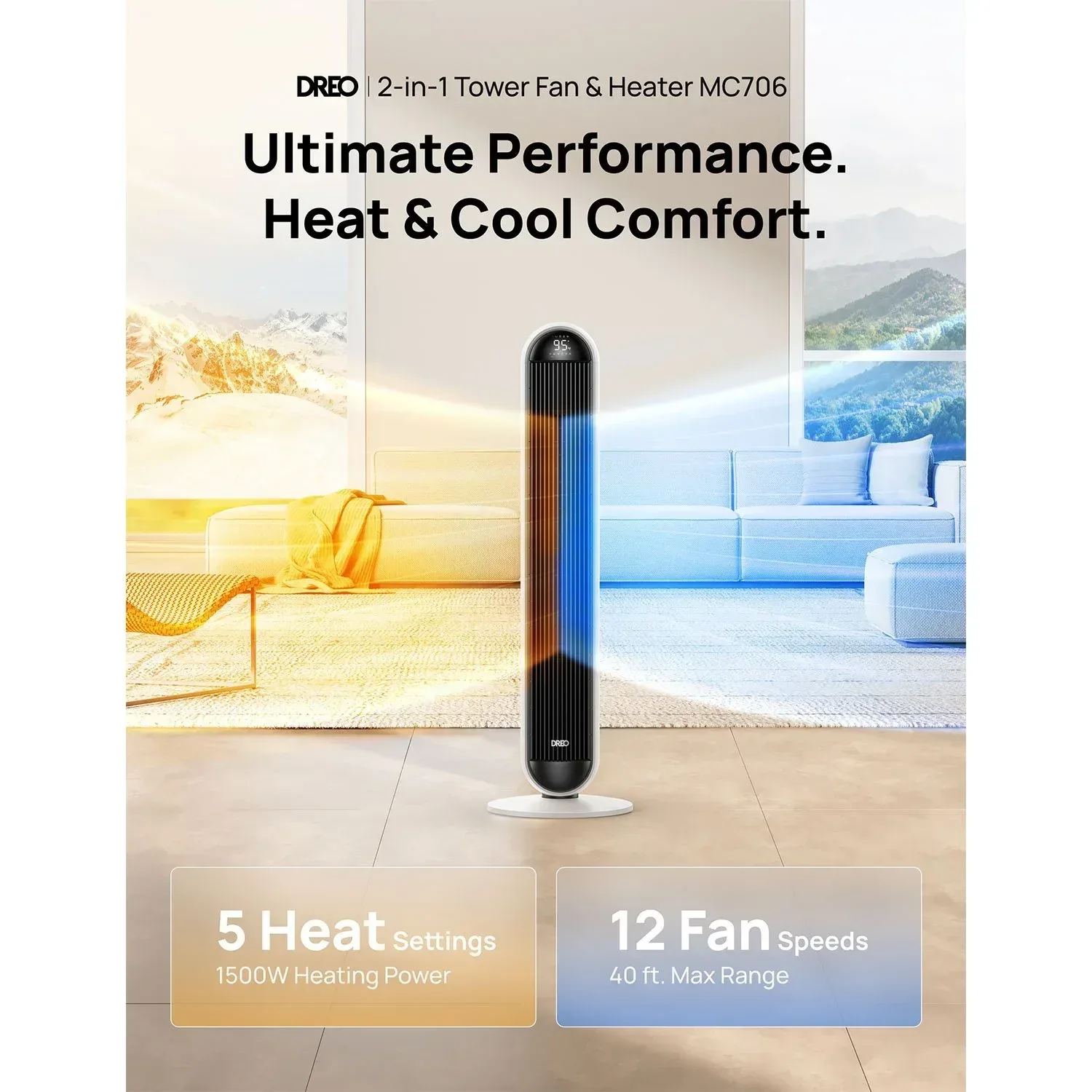 DREO MC816 2-in-1 42" Tower Heater Fan - Image 2