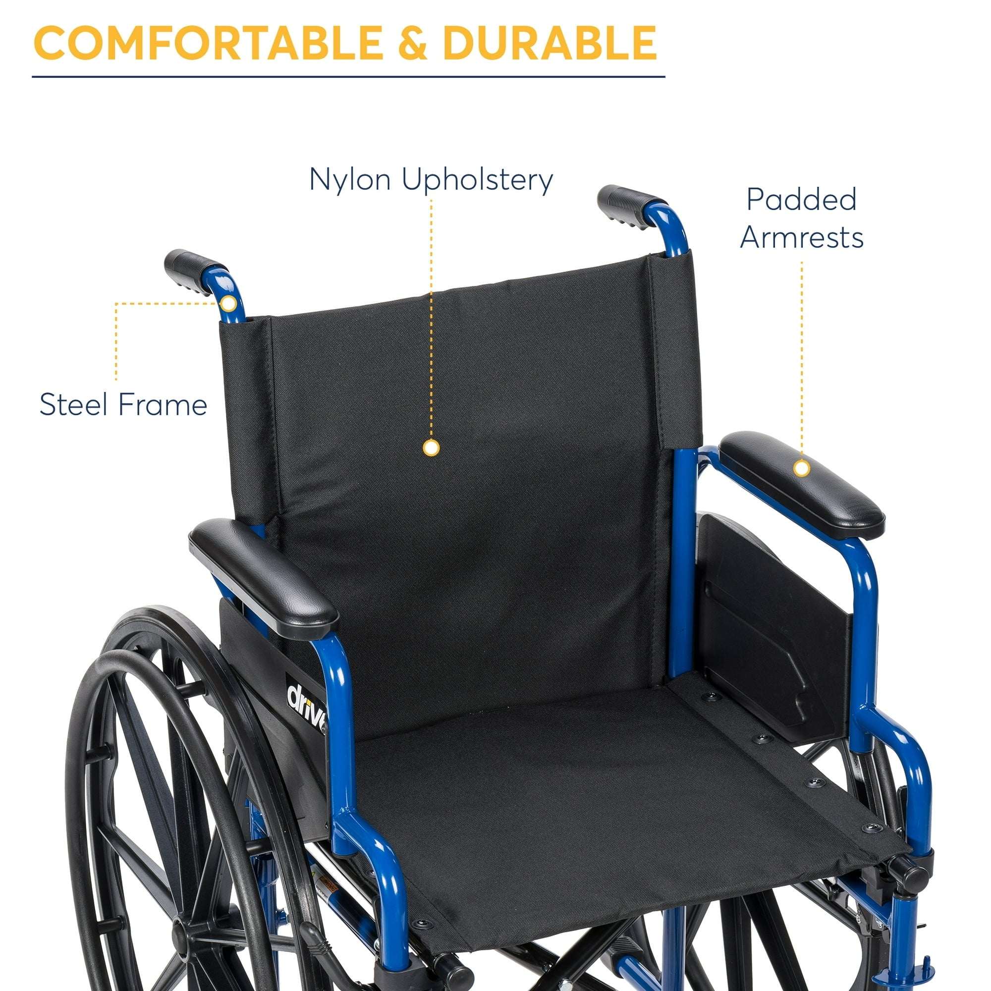 Drive Medical Blue Streak Manual Wheelchair with Flip-Back Desk Arms and Swing-Away Footrests, Steel Frame, 20 inch Seat - Image 3