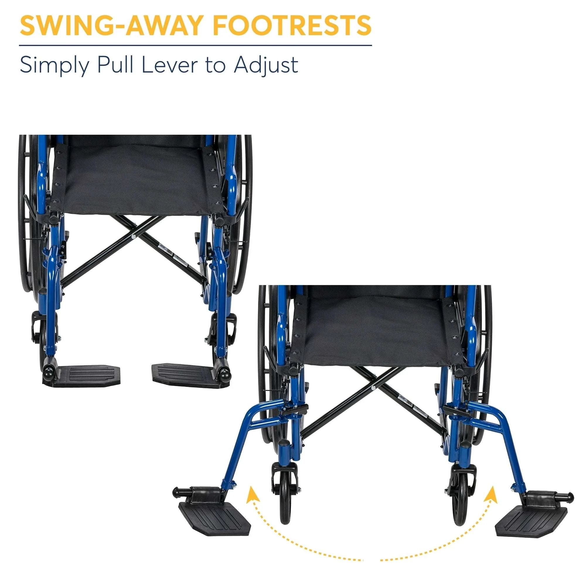 Drive Medical Blue Streak Manual Wheelchair with Flip-Back Desk Arms and Swing-Away Footrests, Steel Frame, 20 inch Seat - Image 4