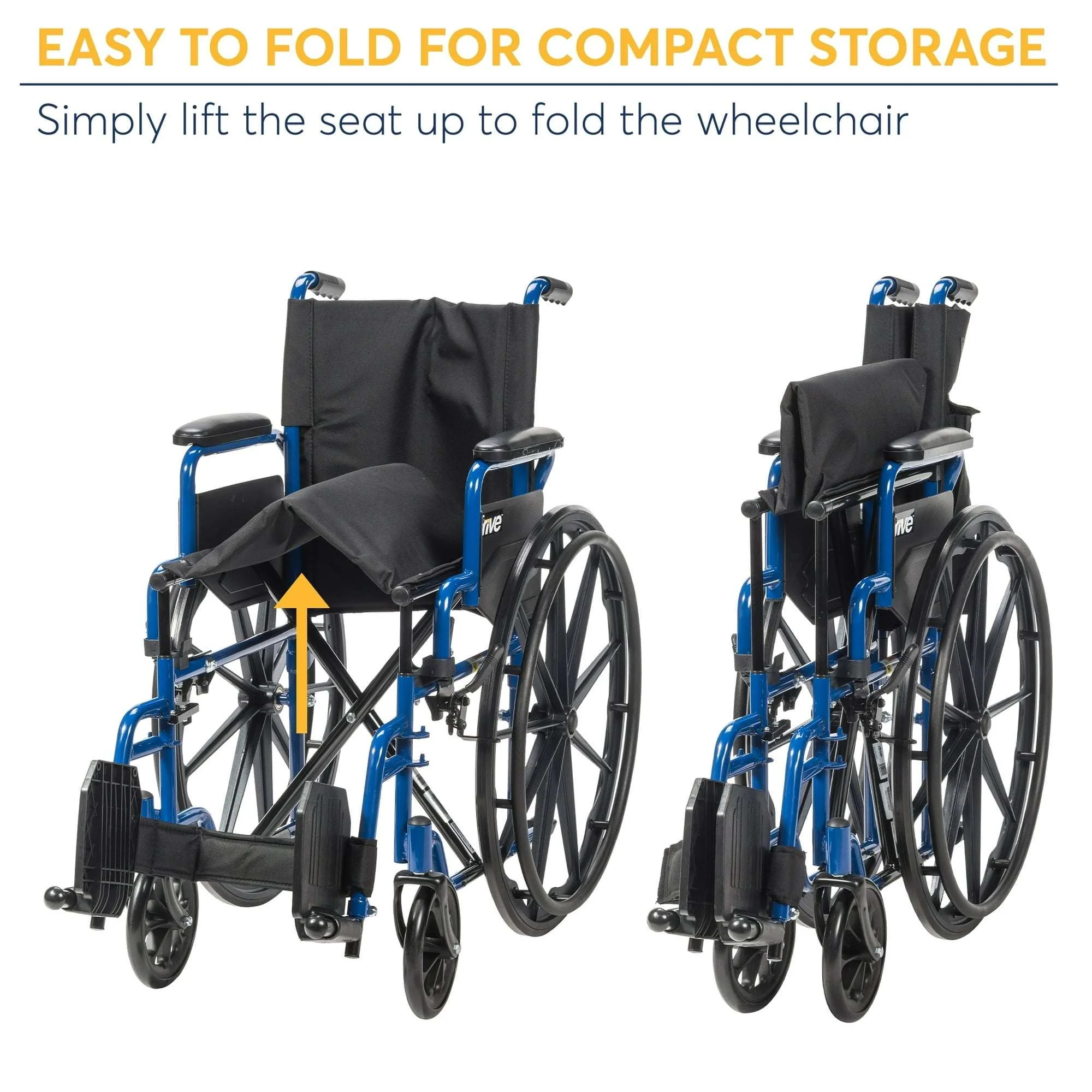 Drive Medical Blue Streak Manual Wheelchair with Flip-Back Desk Arms and Swing-Away Footrests, Steel Frame, 20 inch Seat - Image 5