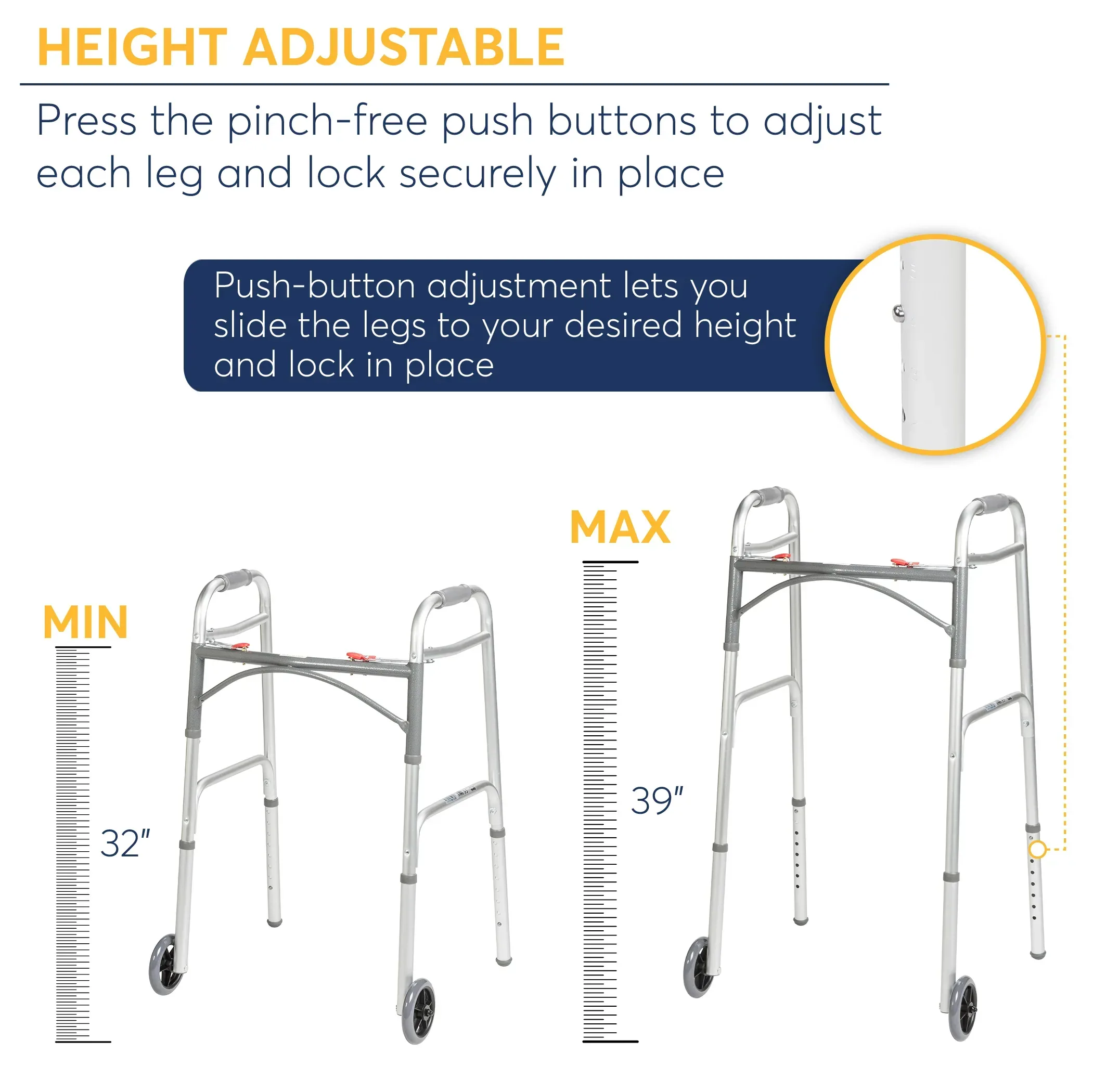 Drive Medical Deluxe Two Button Folding Walker with Wheels - Image 2