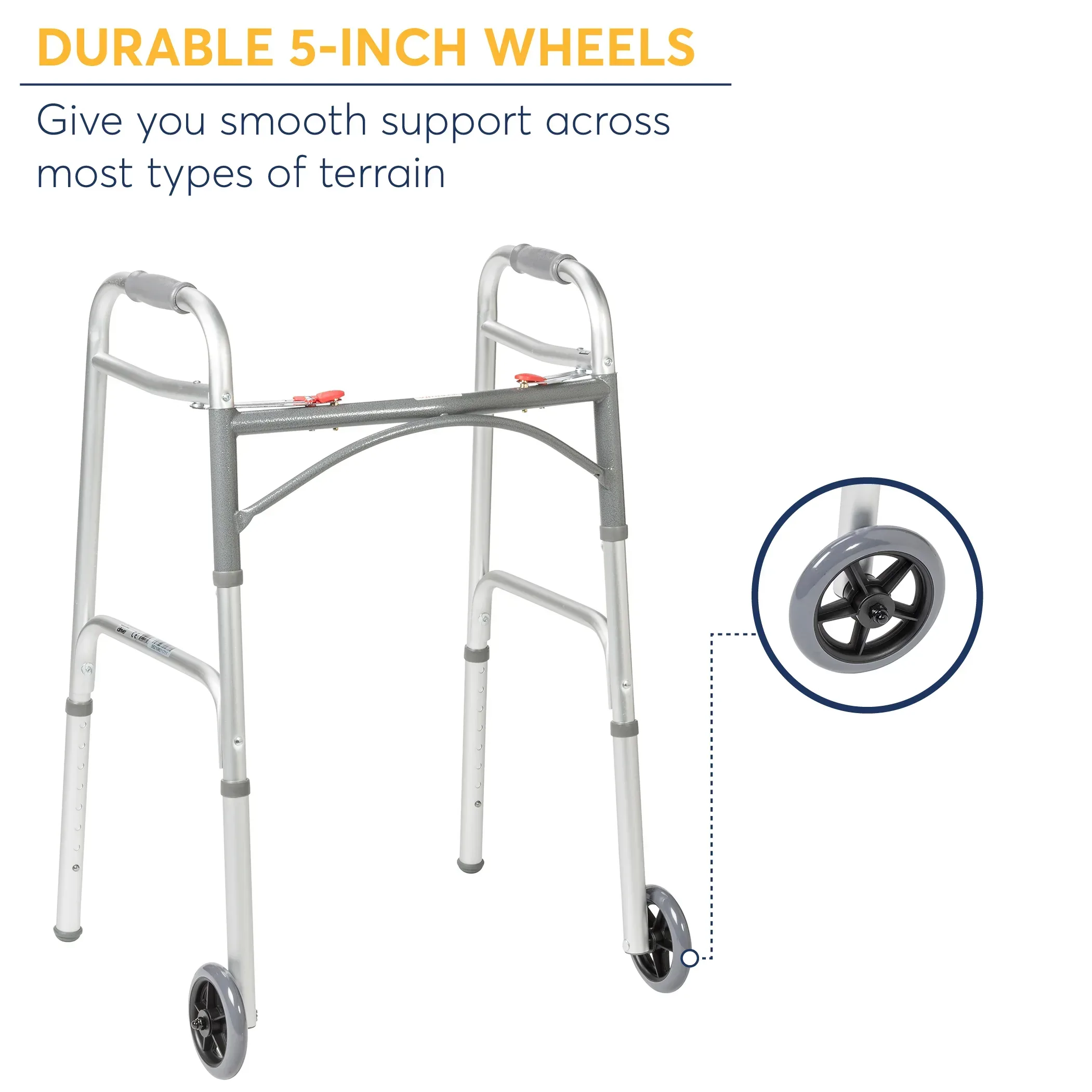 Drive Medical Deluxe Two Button Folding Walker with Wheels - Image 5