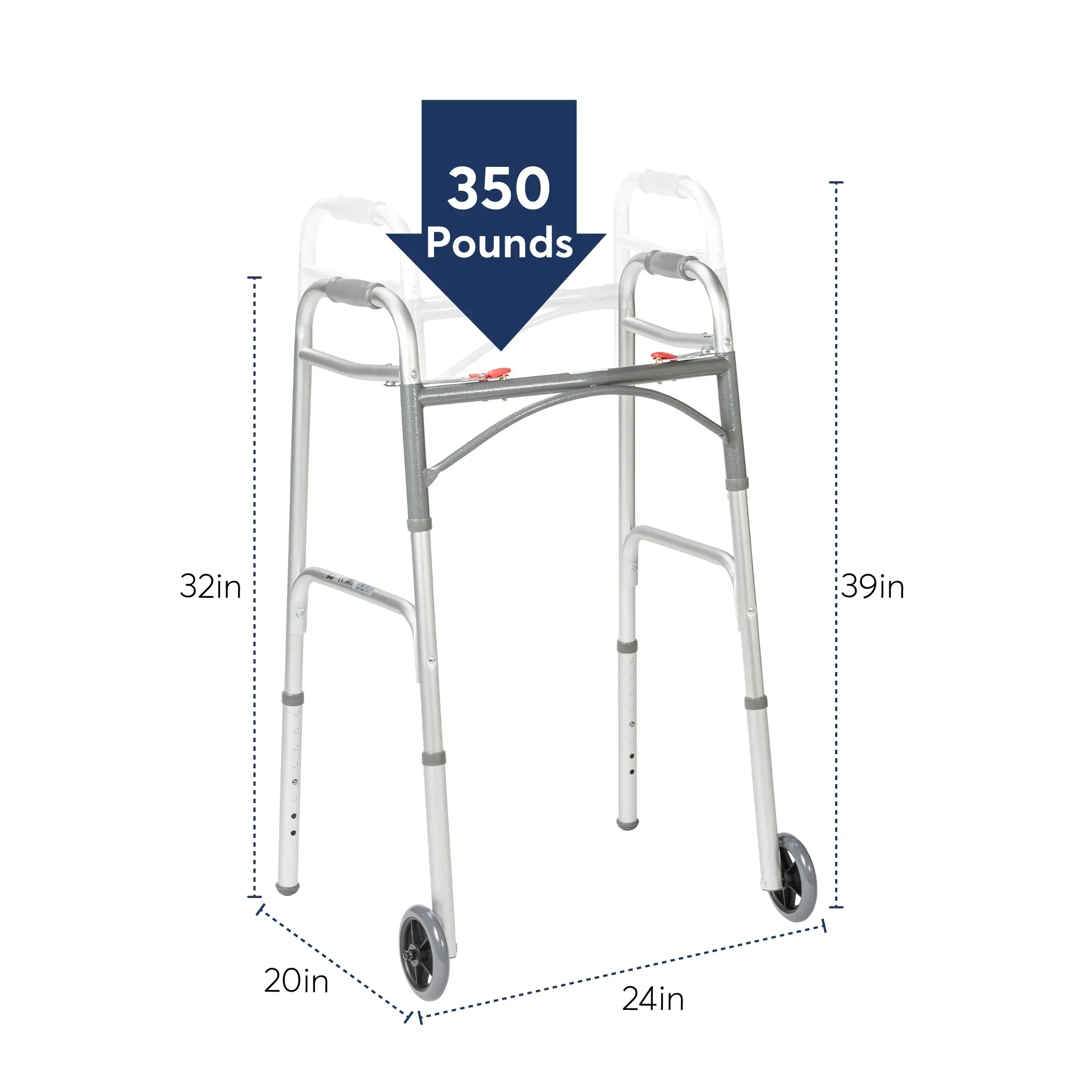Drive Medical Deluxe Two Button Folding Walker with Wheels - Image 6