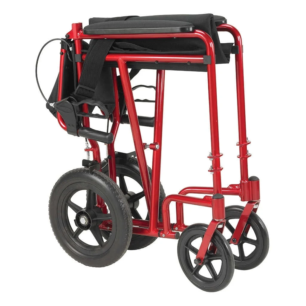 Drive Medical Lightweight Expedition Transport Wheelchair with Hand Brakes, 19" Seat Red - Image 3