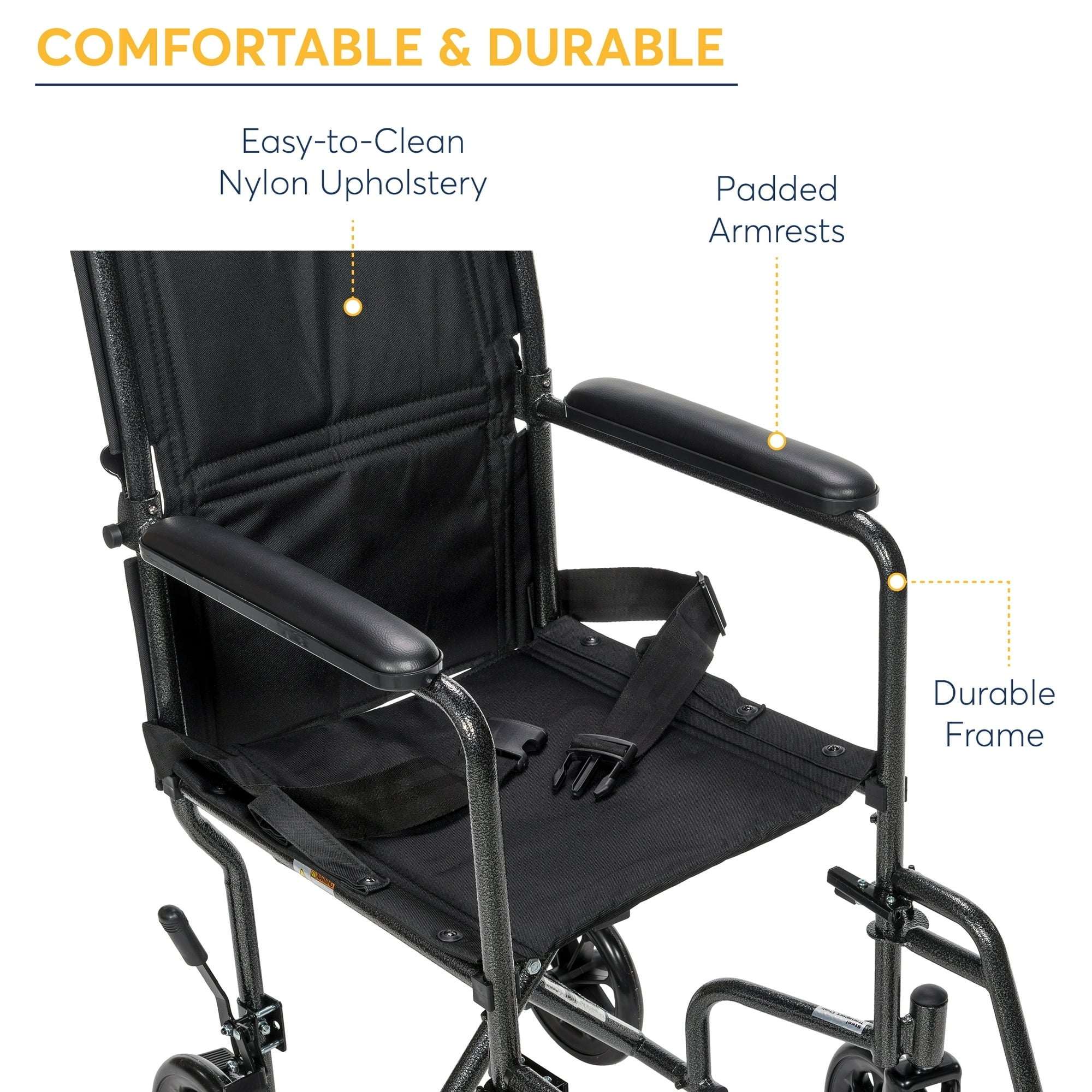 Drive Medical Lightweight Steel Transport Wheelchair, Fixed Full Arms, 19" Seat - Image 3