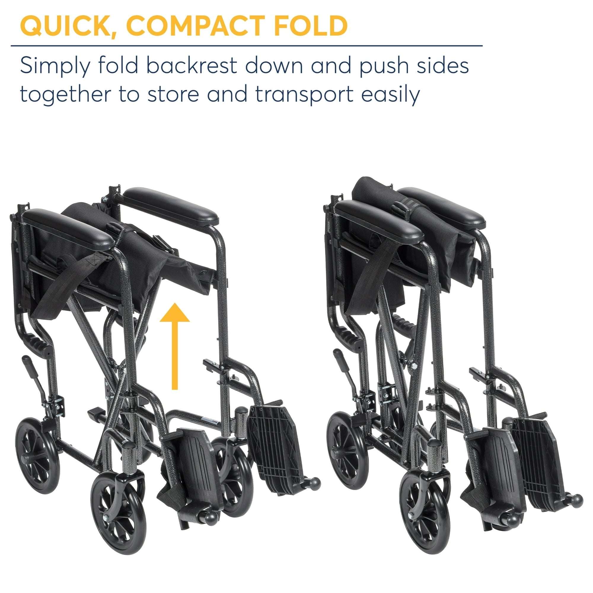 Drive Medical Lightweight Steel Transport Wheelchair, Fixed Full Arms, 19" Seat - Image 5