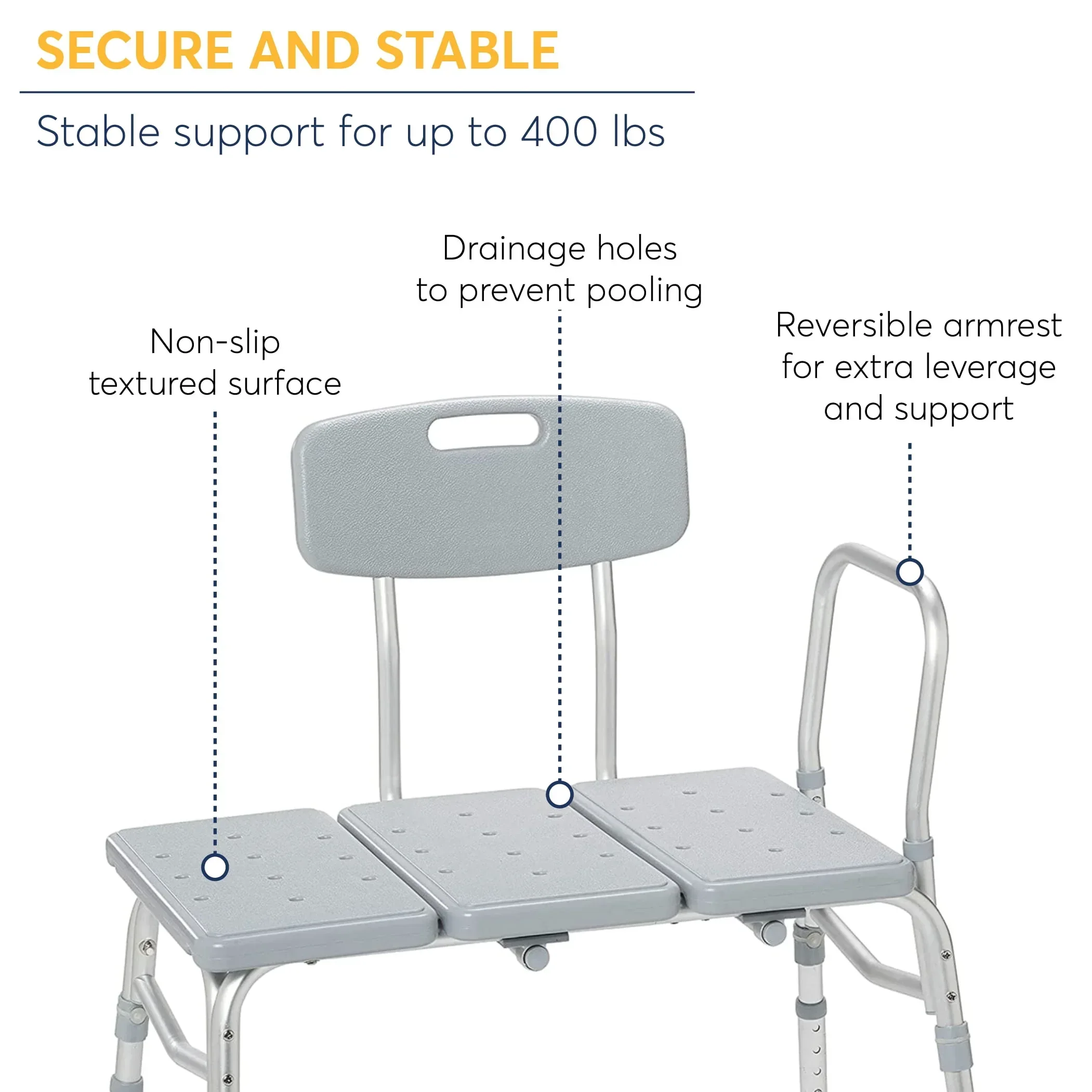 Drive Medical Plastic Tub Transfer Bench with Adjustable Backrest - Image 4