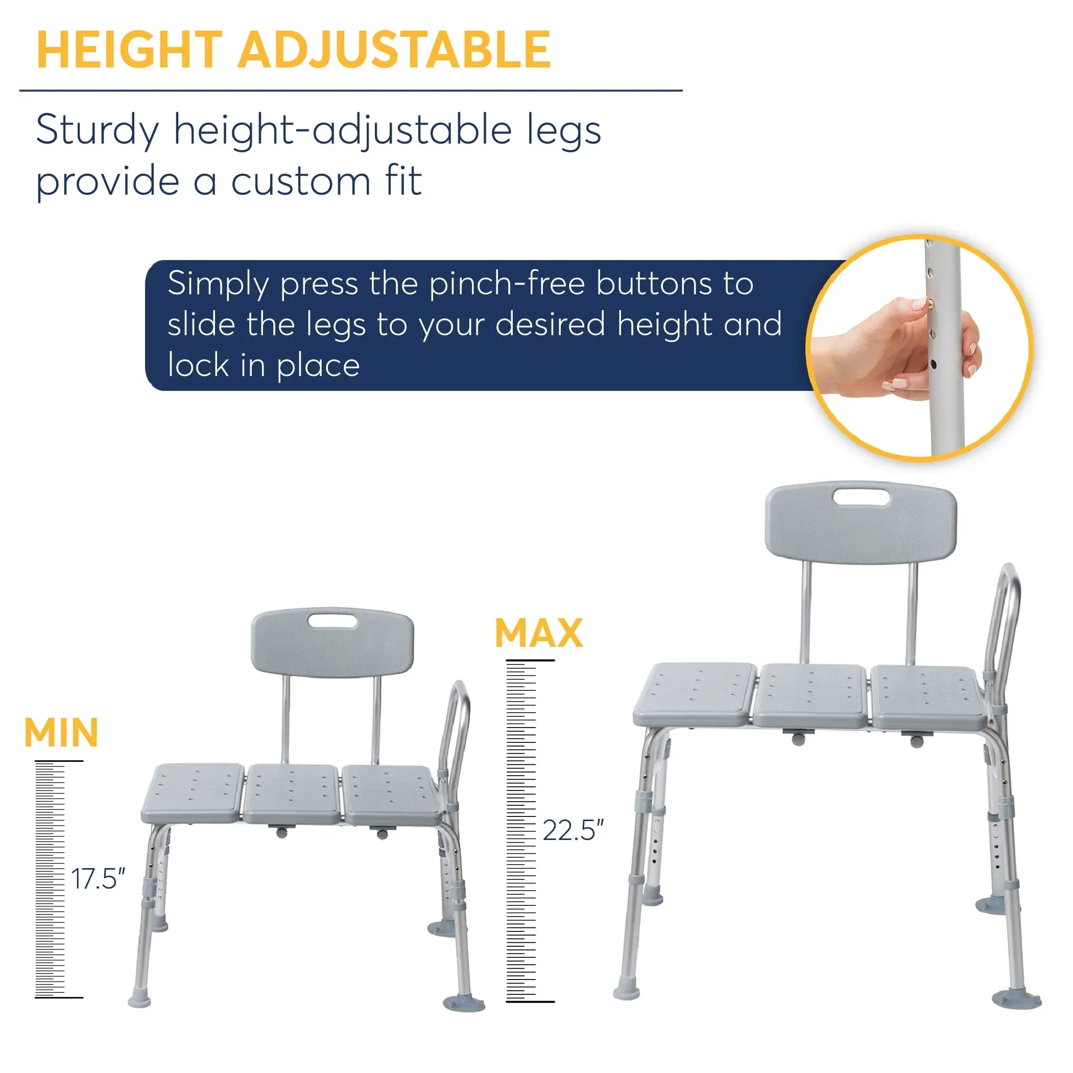 Drive Medical Plastic Tub Transfer Bench with Adjustable Backrest - Image 5