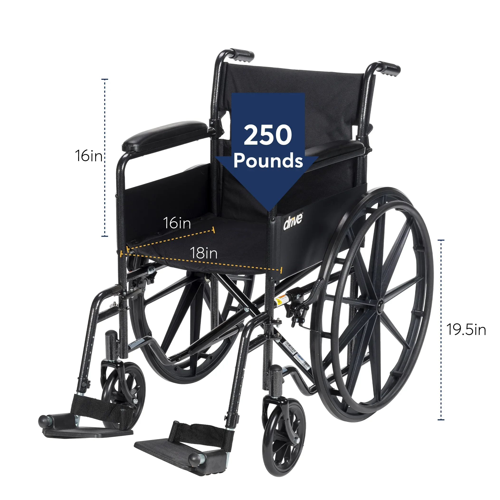 Drive Medical Silver Sport 1 Wheelchair with Full Arms and Swing away Removable Footrest - Image 2