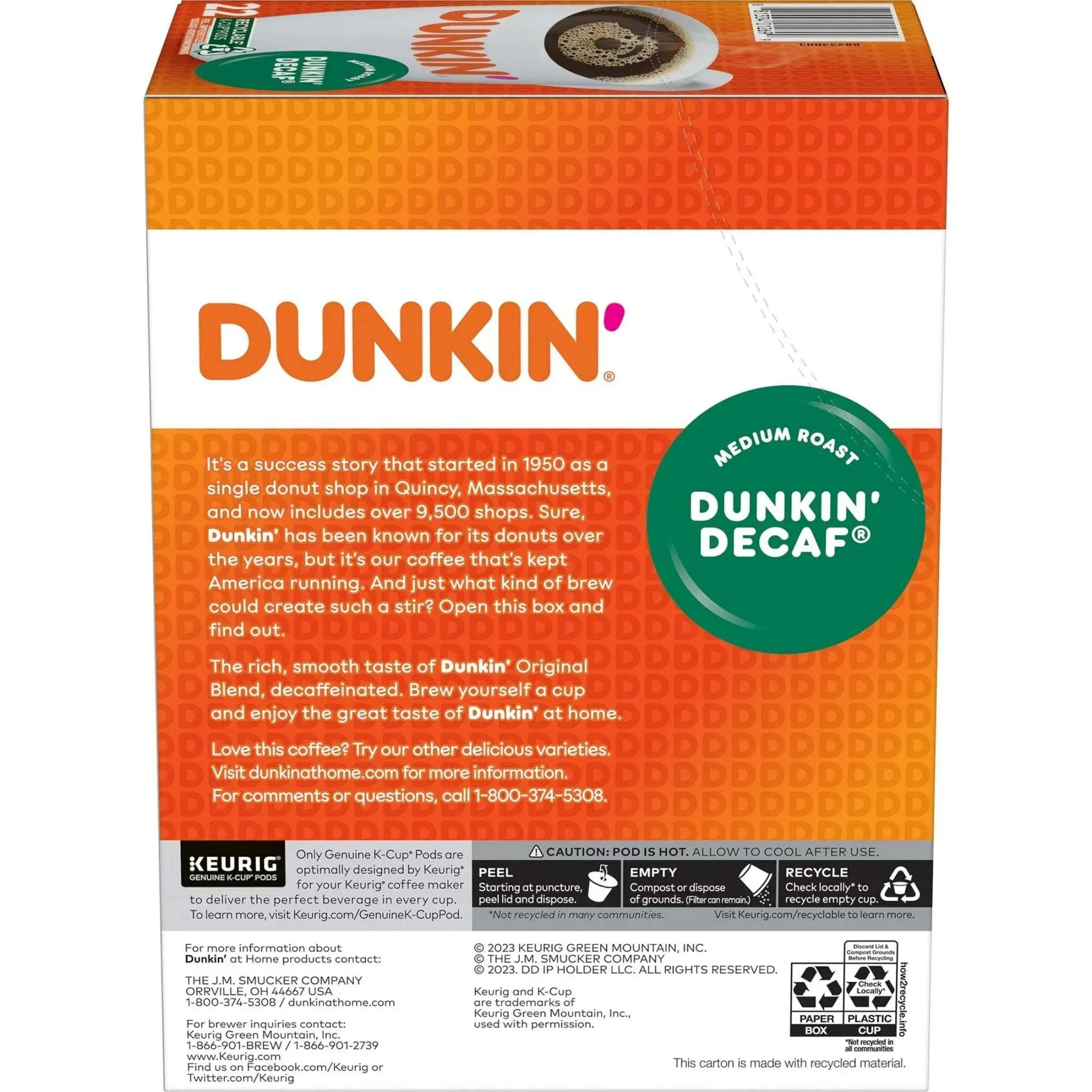 Dunkin’ Decaf Medium Roast Coffee, Keurig K Cup Pods, 22 Count Box - Image 6