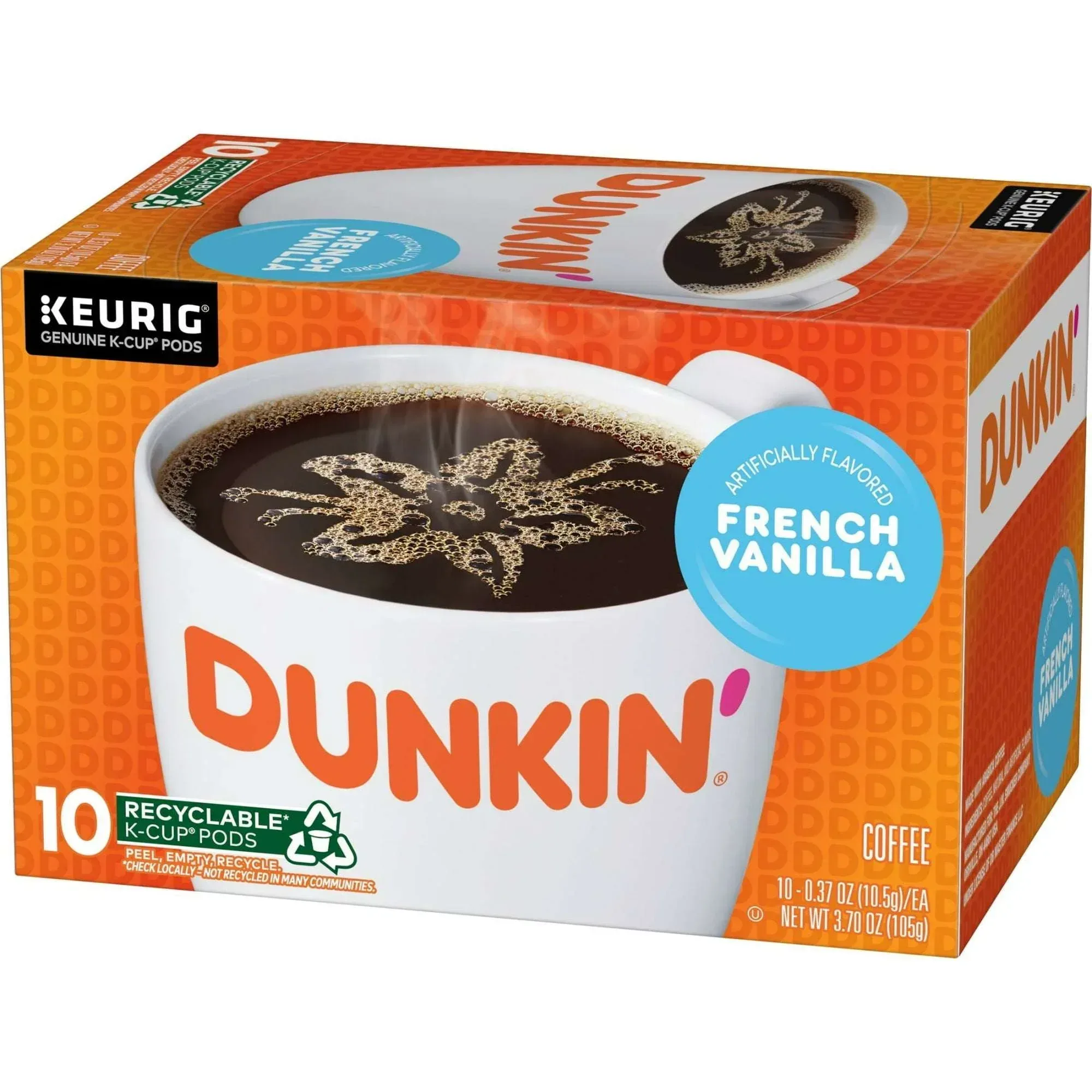 Dunkin’ French Vanilla Artificially Flavored Coffee, Keurig K Cup Pods, 10 Count Box