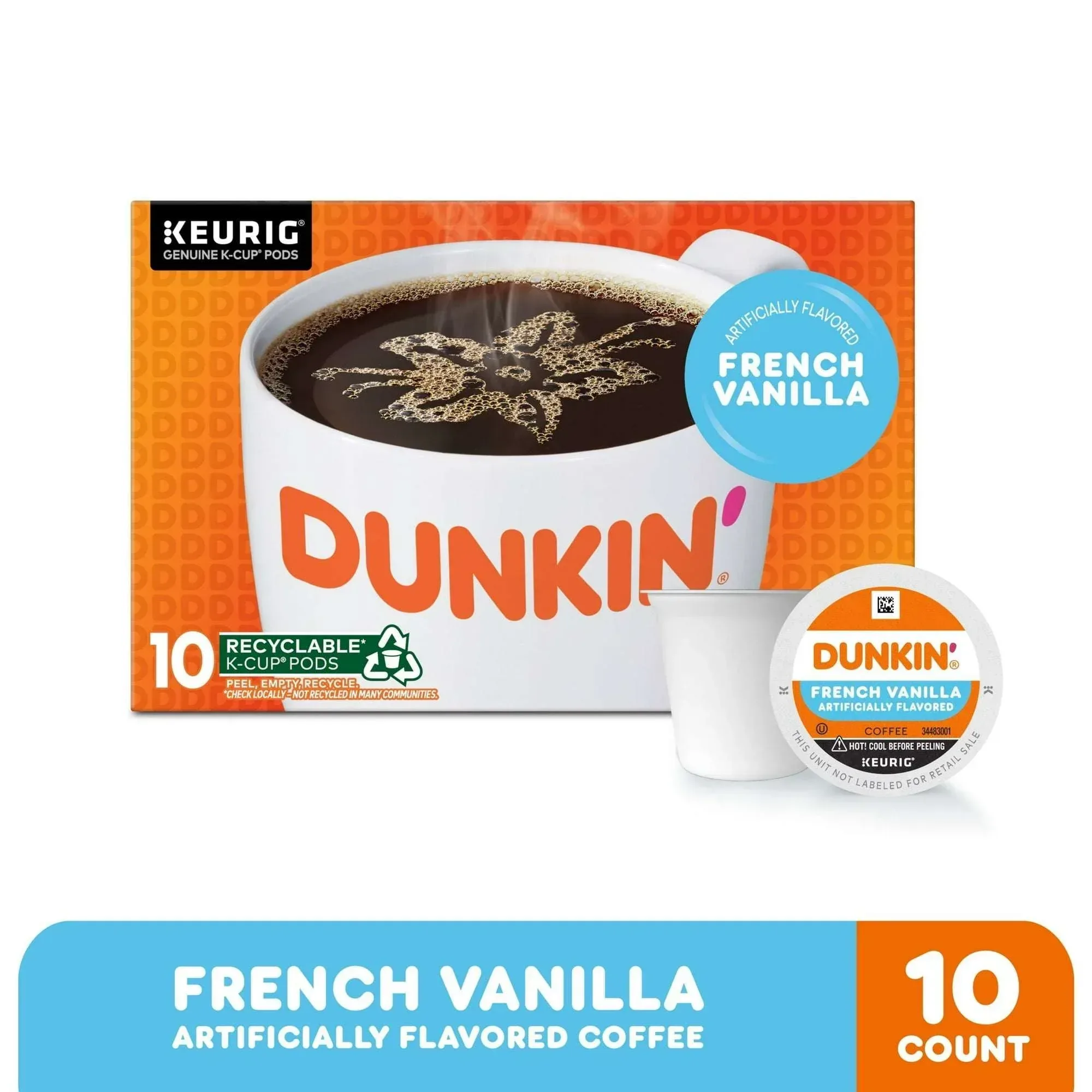 Dunkin’ French Vanilla Artificially Flavored Coffee, Keurig K Cup Pods, 10 Count Box - Image 2