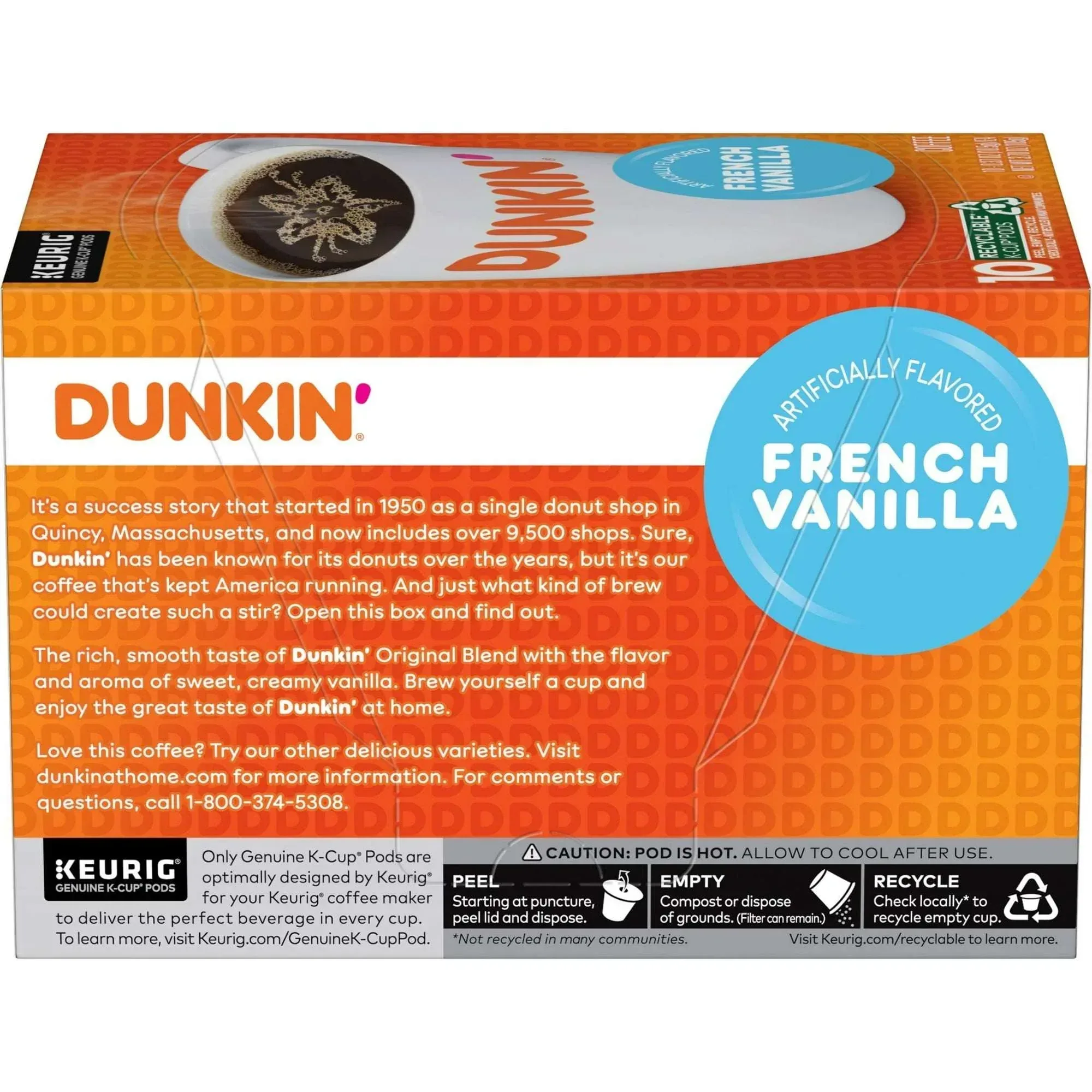 Dunkin’ French Vanilla Artificially Flavored Coffee, Keurig K Cup Pods, 10 Count Box - Image 4