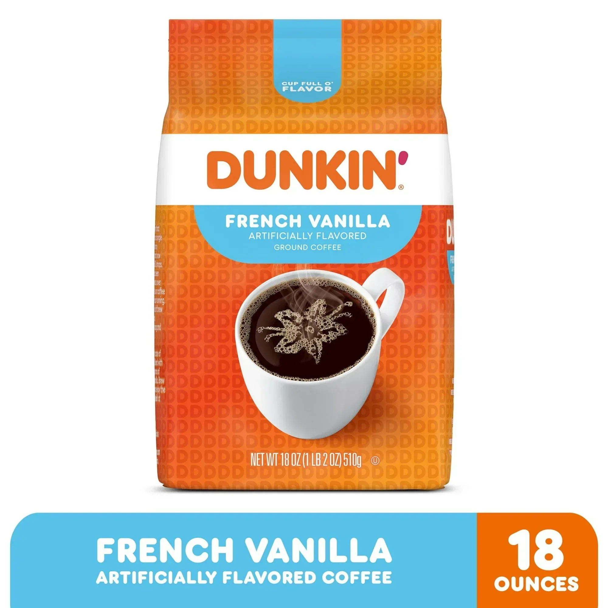 Dunkin’ French Vanilla Artificially Flavored Ground Coffee, 18 oz Bag - Image 8