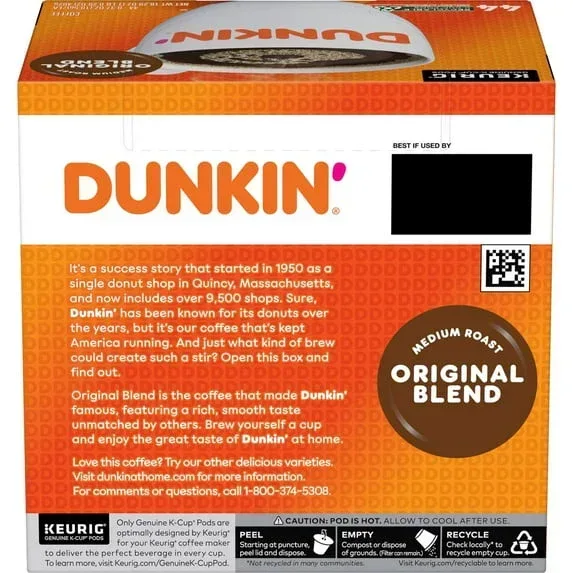 Dunkin’ Original Blend Medium Roast Coffee, Keurig K Cup Pods, 44 Count Box - Image 6