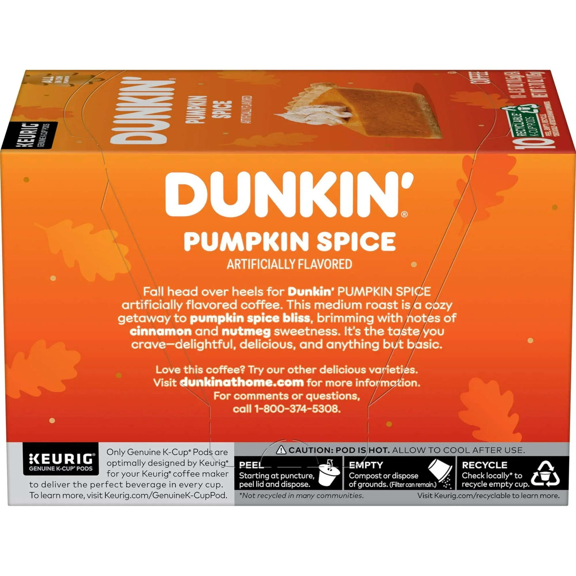 Dunkin’ Pumpkin Spice Artificially Flavored Coffee, Keurig K Cup Pods, 10 Count Box - Image 3