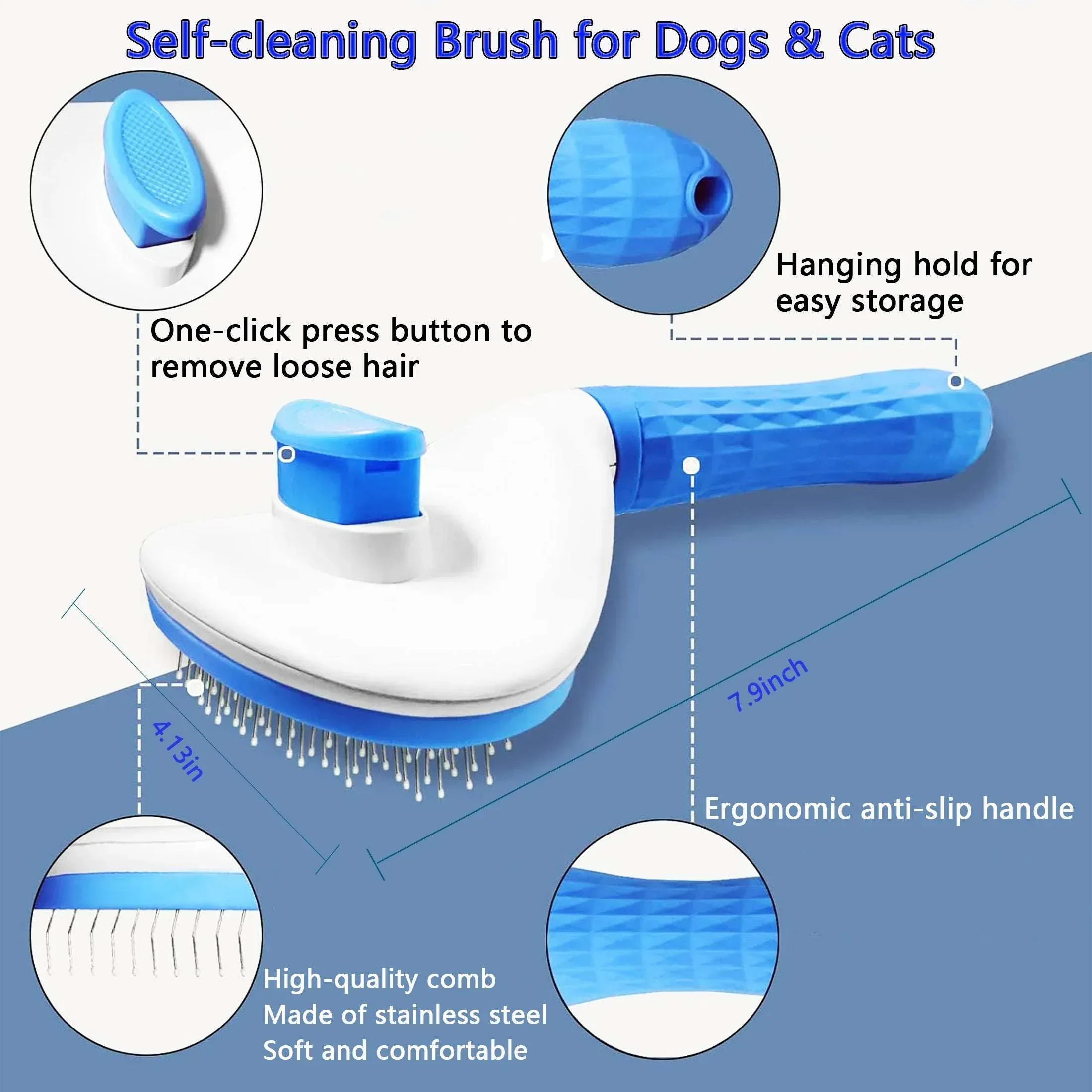 DXIMRX 7 Pcs Cat Dog Brush Grooming Kits, Best Combo Brush for Dogs Cats, Blue - Image 12