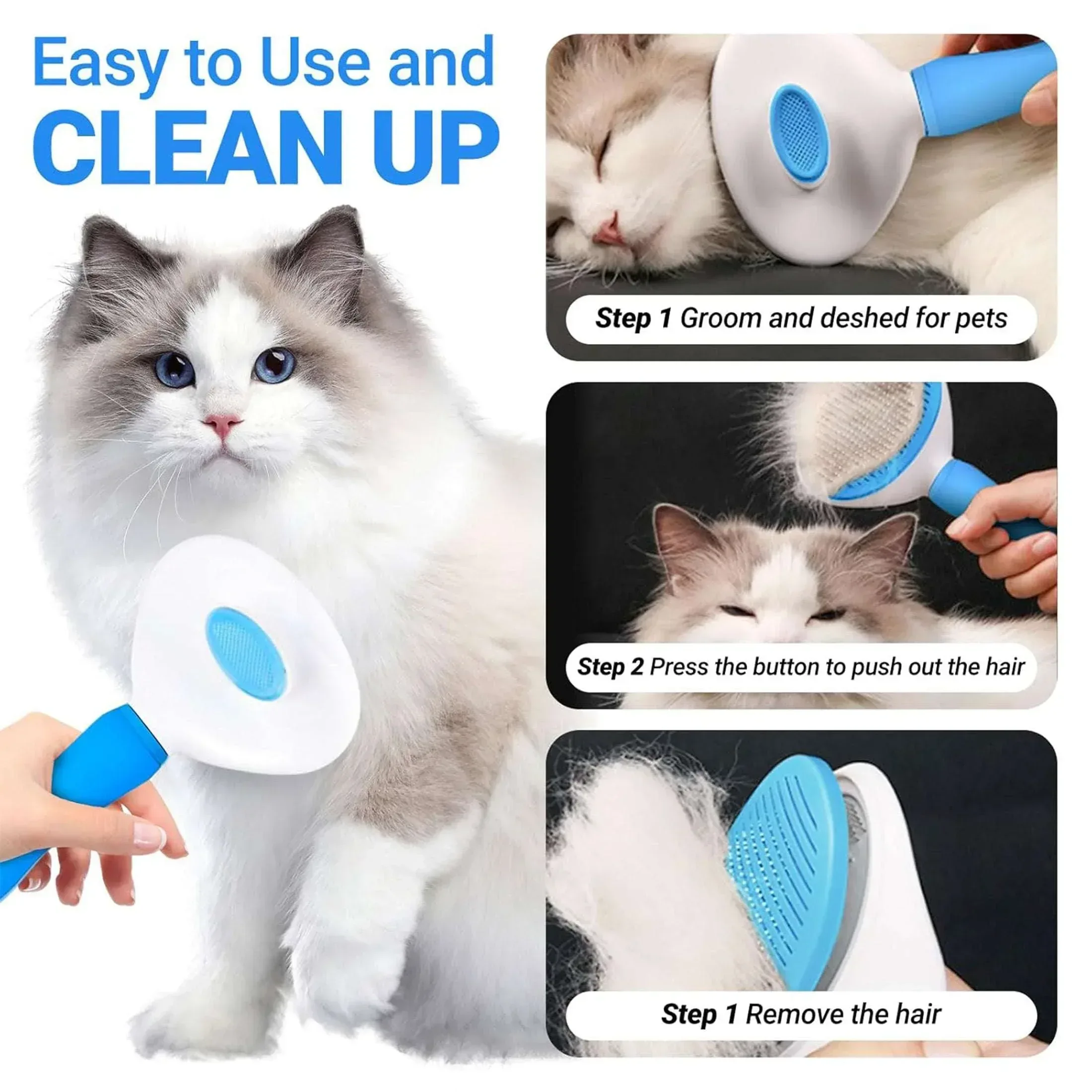 DXIMRX 7 Pcs Cat Dog Brush Grooming Kits, Best Combo Brush for Dogs Cats, Blue - Image 2