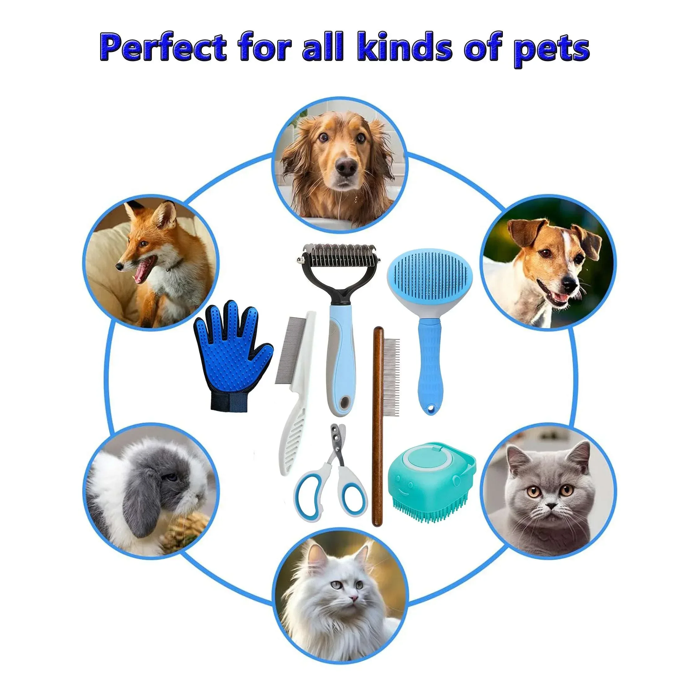 DXIMRX 7 Pcs Cat Dog Brush Grooming Kits, Best Combo Brush for Dogs Cats, Blue - Image 8