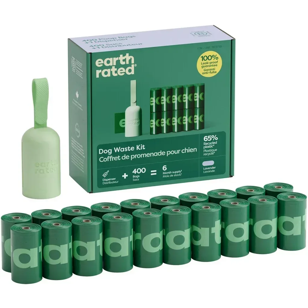 Earth Rated Dog Waste Kit with Dispenser, Lavender, 400-bags