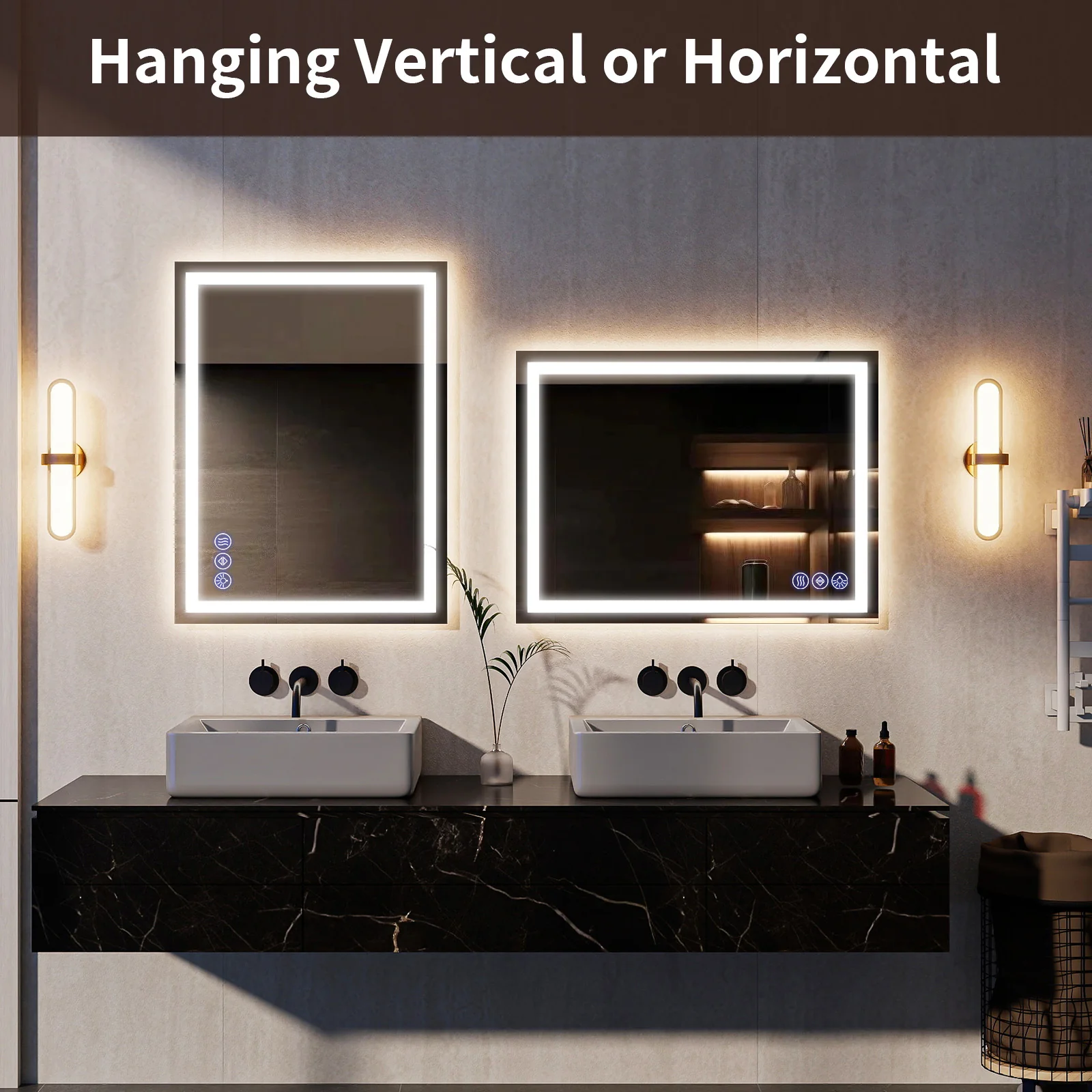 Easy4Home 24"x32" LED Bathroom Mirror Wall Mounted Anti-Fog Vanity Mirror with Adjustable Lights, White - Image 3