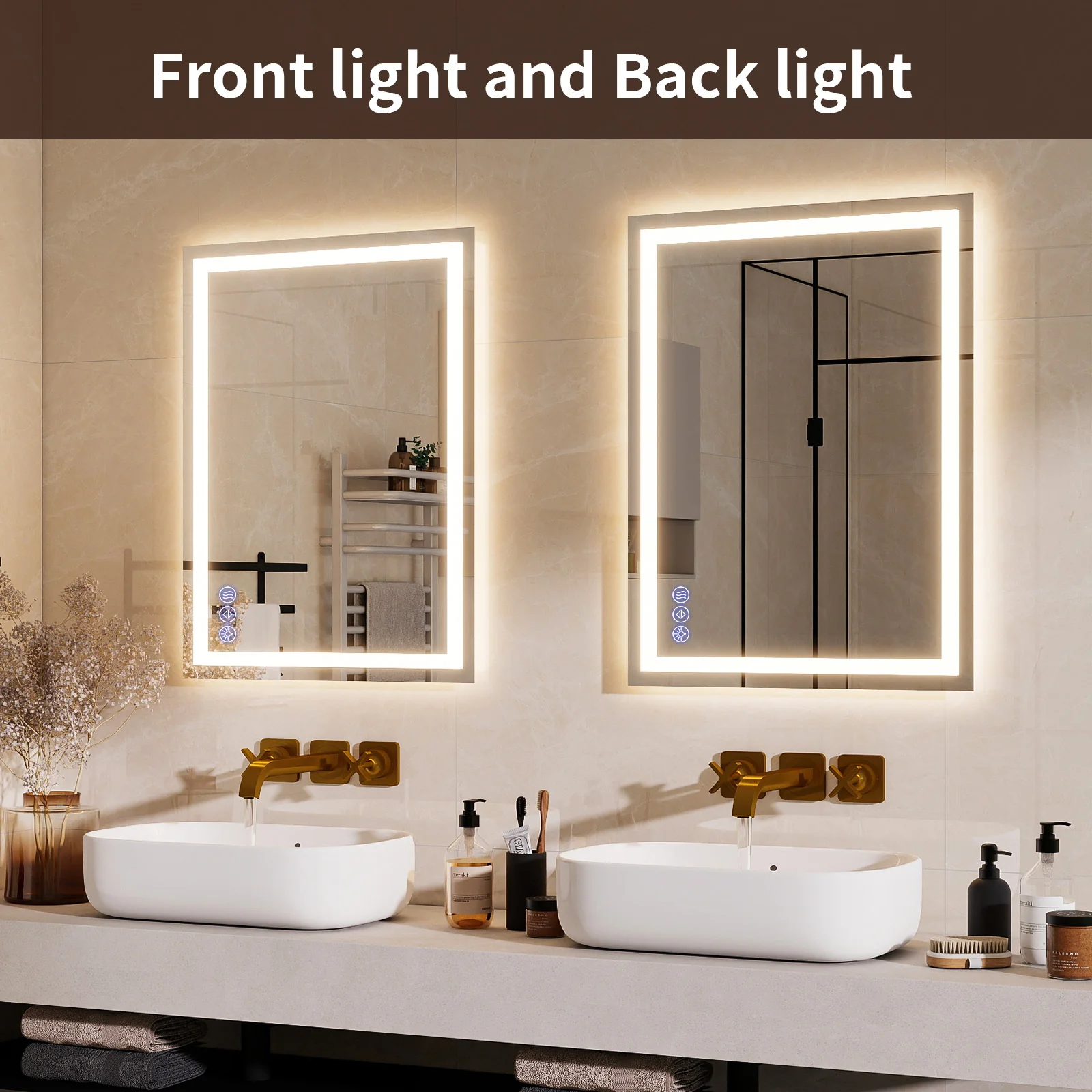 Easy4Home 24"x32" LED Bathroom Mirror Wall Mounted Anti-Fog Vanity Mirror with Adjustable Lights, White - Image 5