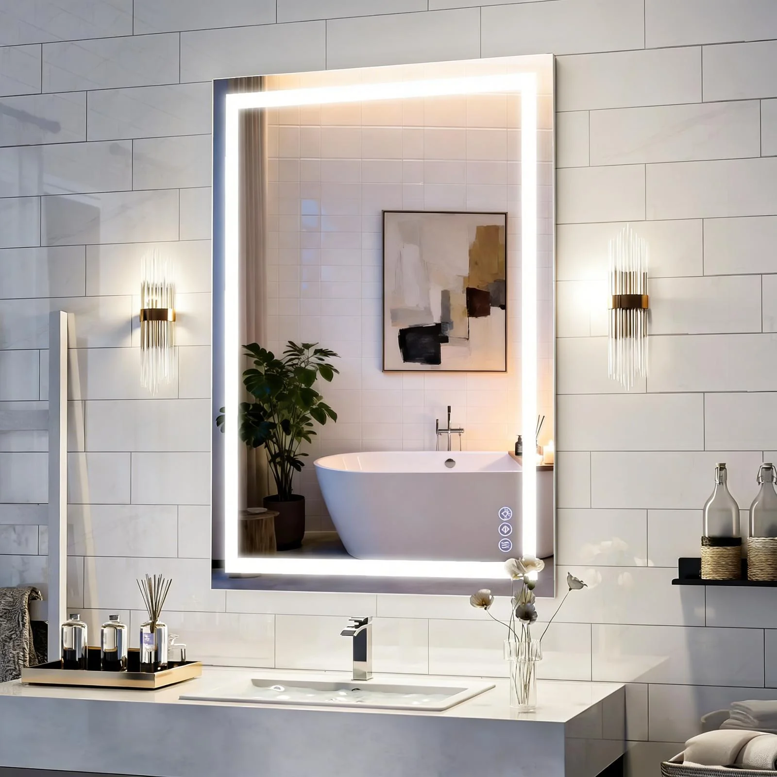 Easy4Home 24"x32" LED Bathroom Mirror Wall Mounted Anti-Fog Vanity Mirror with Adjustable Lights, White - Image 7