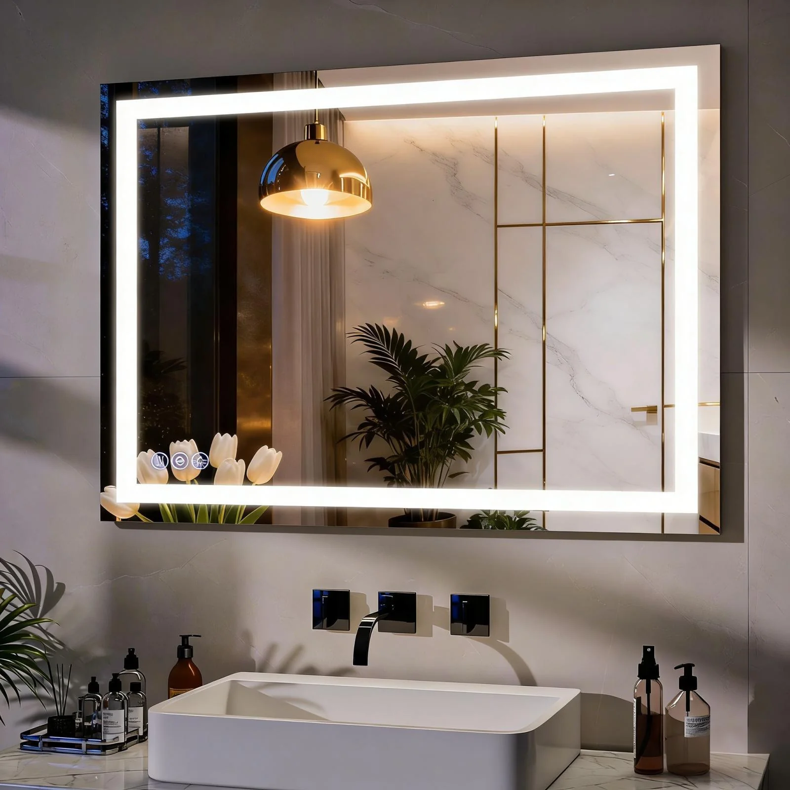 Easy4Home 24"x32" LED Bathroom Mirror Wall Mounted Anti-Fog Vanity Mirror with Adjustable Lights, White - Image 9