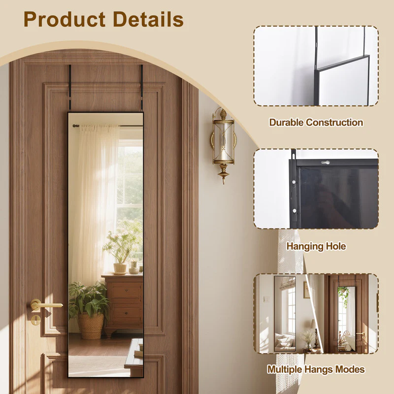 Easy4Home 48"x14" Full Length Door Mirror Wall Mounted Hanging Mirror with Metal Frame, Black - Image 2