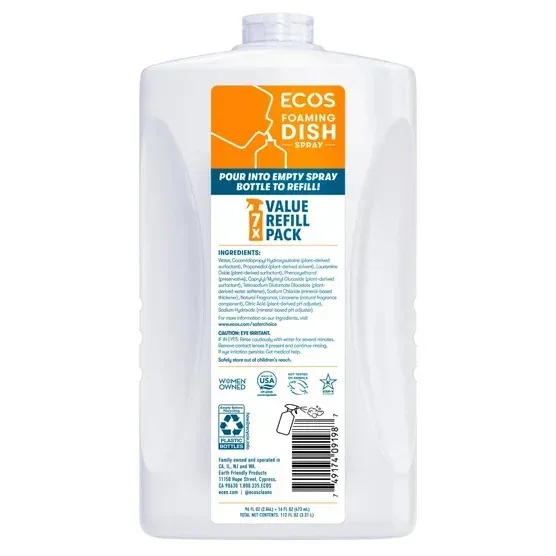 ECOS Foaming Dish Soap Spray, Lemon, 16 fl oz + 96 fl oz Refill - Image 4