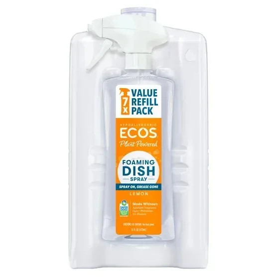 ECOS Foaming Dish Soap Spray, Lemon, 16 fl oz + 96 fl oz Refill - Image 5