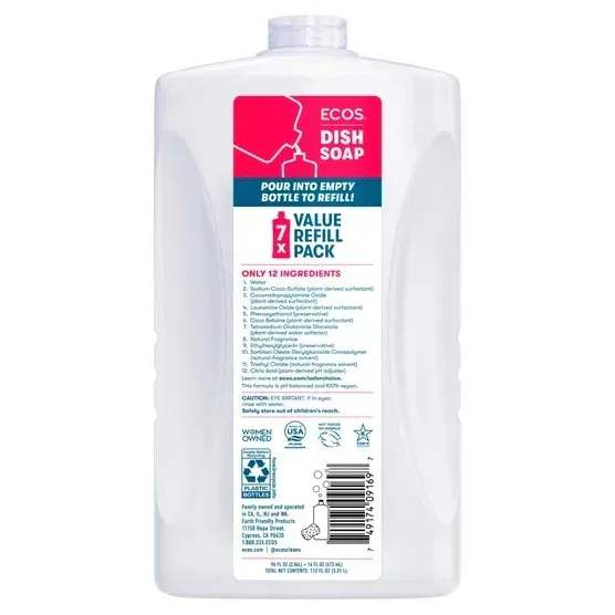 ECOS Liquid Dish Soap, Grapefruit, 16 fl oz + 96 fl oz Refill - Image 4