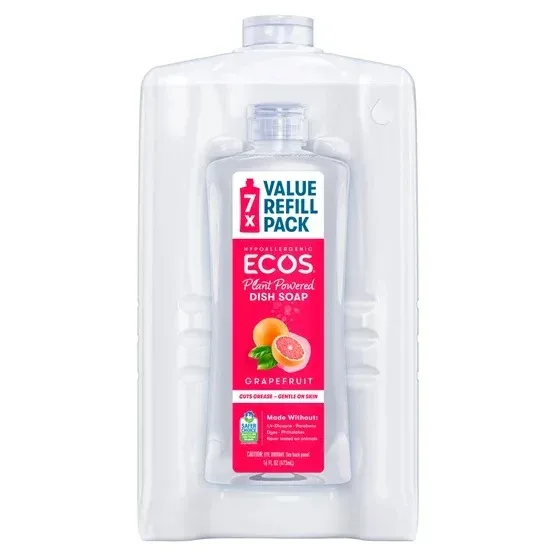 ECOS Liquid Dish Soap, Grapefruit, 16 fl oz + 96 fl oz Refill - Image 5