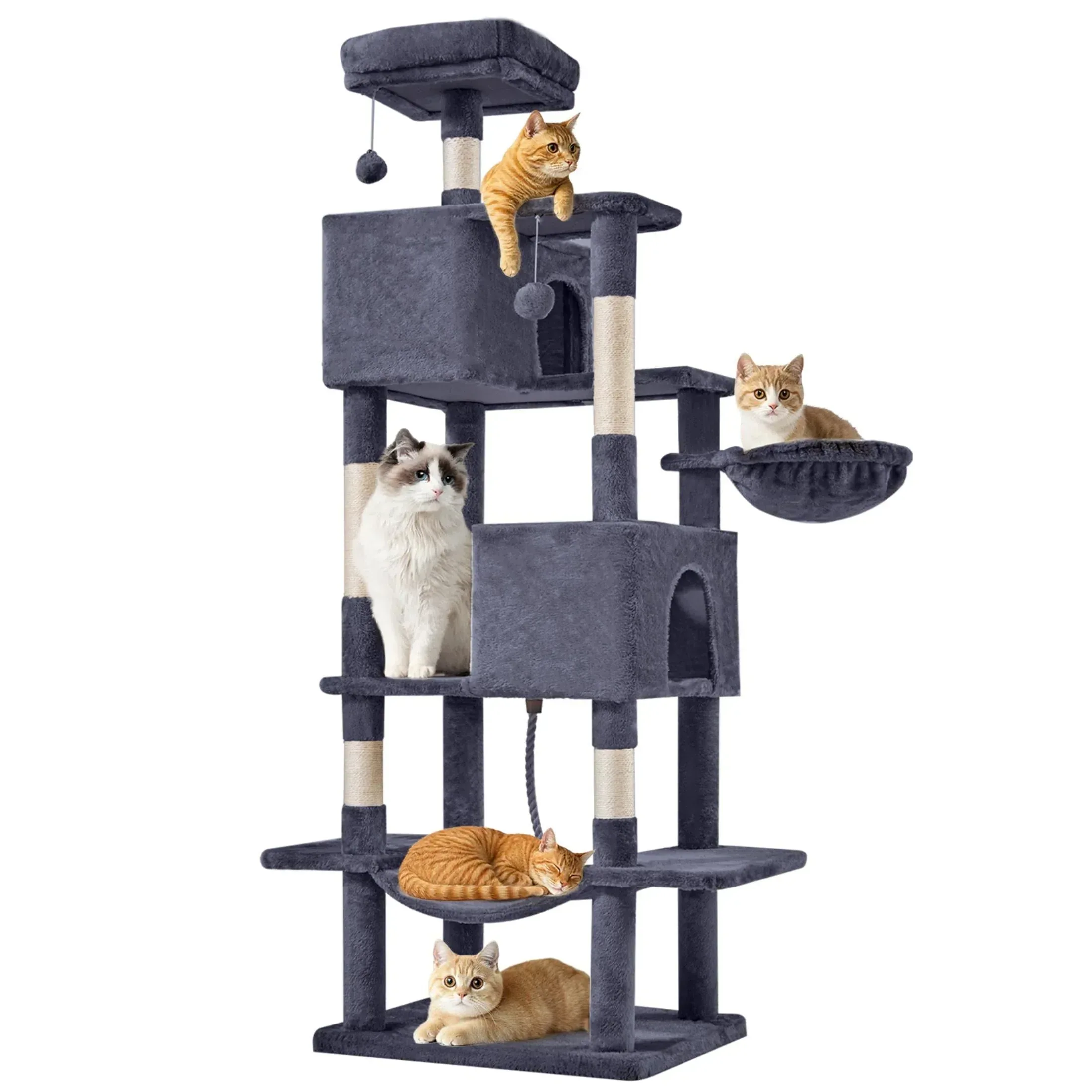 EDX 44" Cat Tree Tower for Indoor Cats, Multi-Level Durable Climbing Tower, Pet House with Natural Sisal Scratching Post, Cozy Condo, Extended Platform, Kitten Toy and Hammock, Beige - Image 3