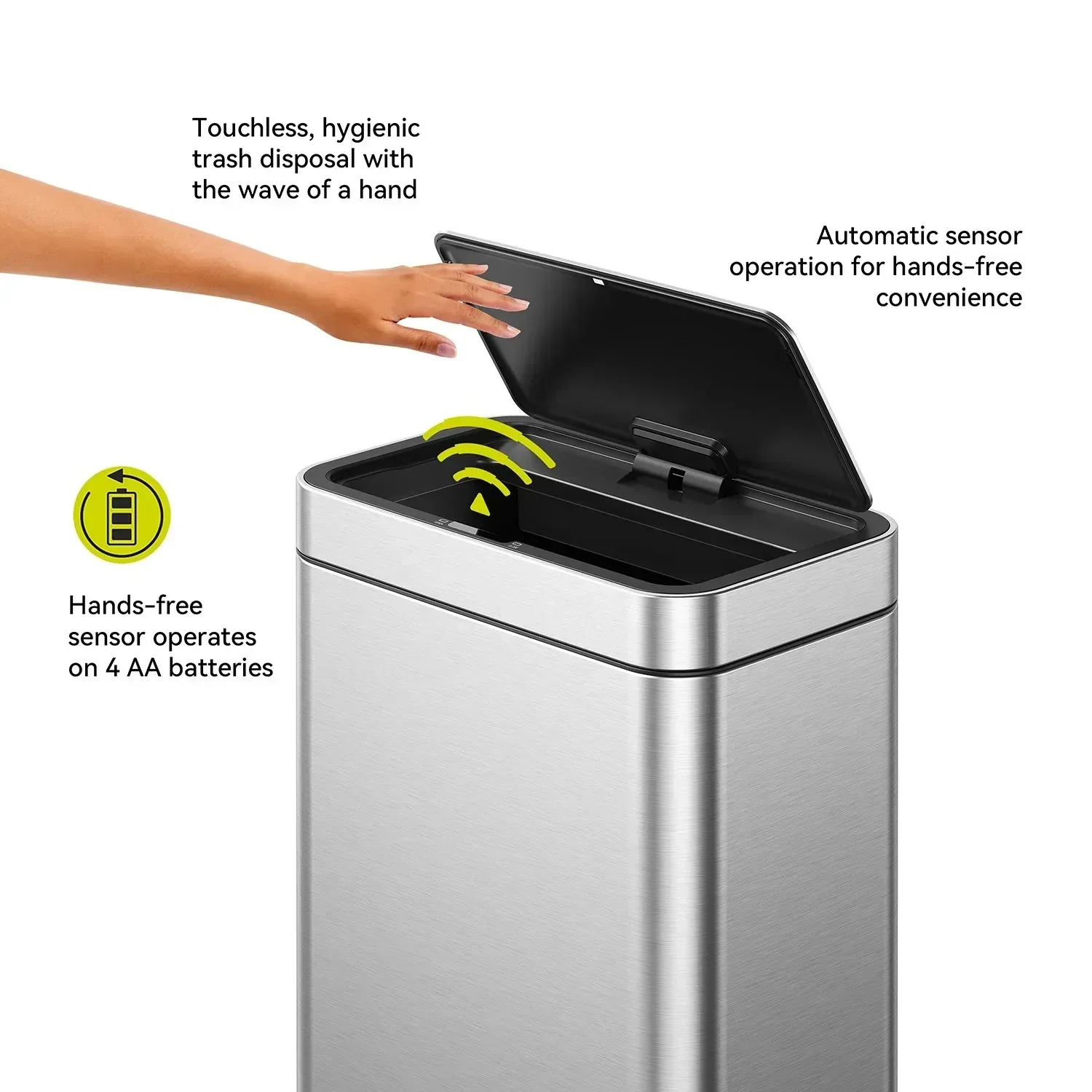 EKO Matte Stainless Steel Motion Sensor Kitchen Trash Can 13.2 Gallon - Image 4