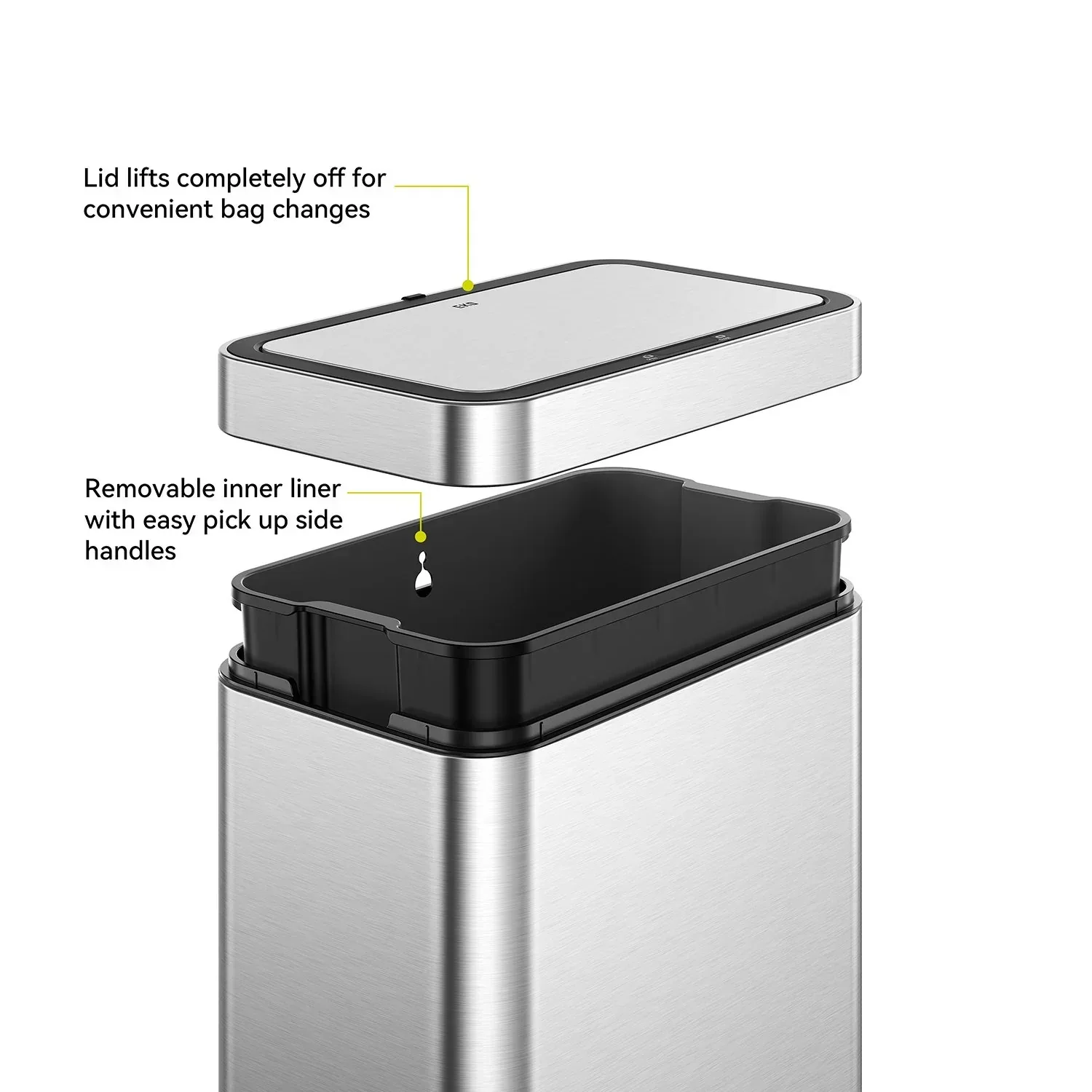 EKO Matte Stainless Steel Motion Sensor Kitchen Trash Can 13.2 Gallon - Image 6