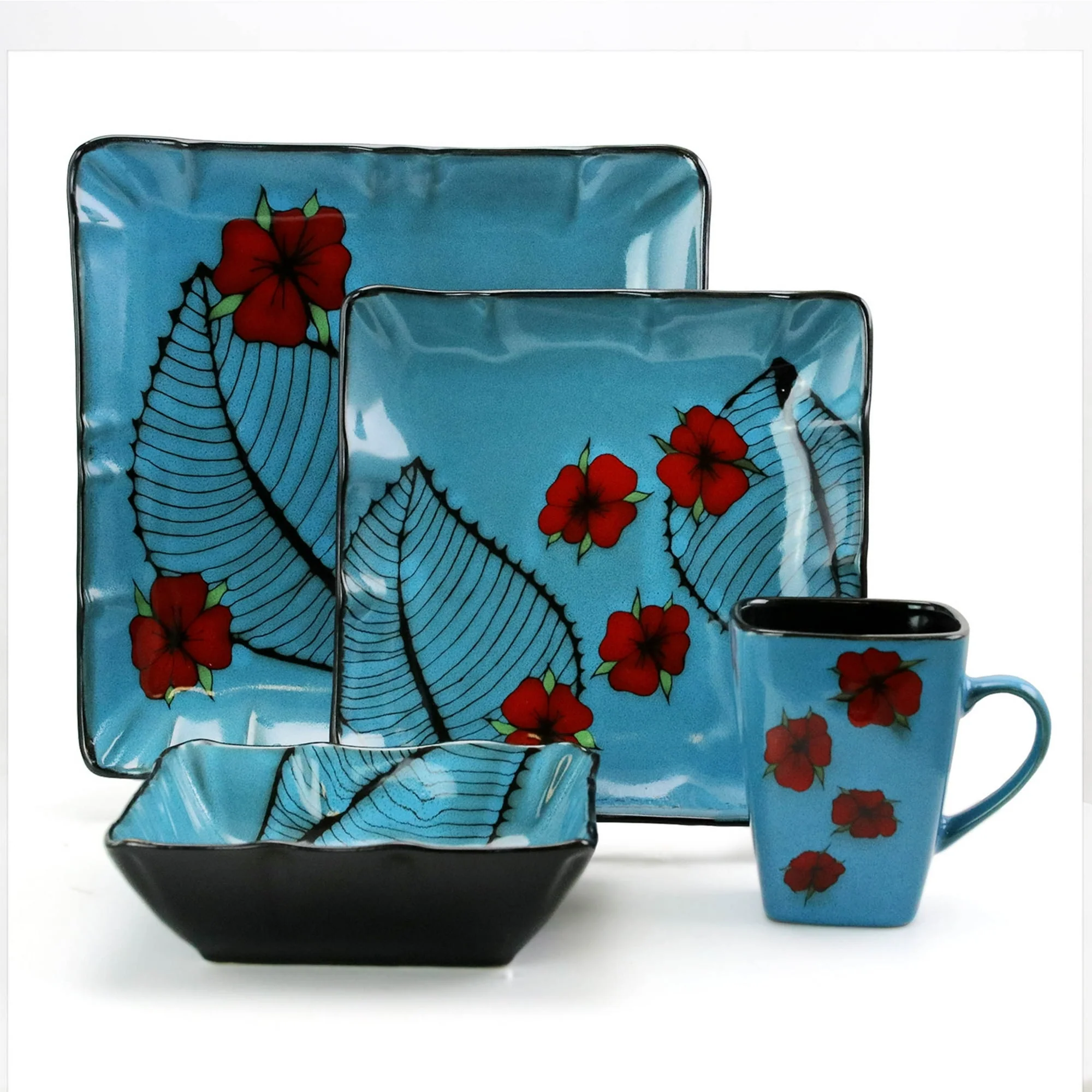 Elama Aloha Tide 16 Piece Luxurious Stoneware Dinnerware with Complete Setting for 4 - Image 2