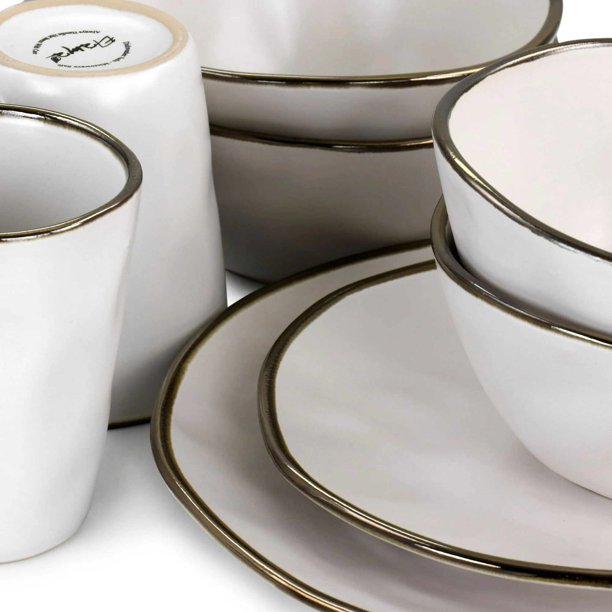 Elama Arthur 6 Piece Stoneware Mug Set in Matt White with Gold Rim - Image 2