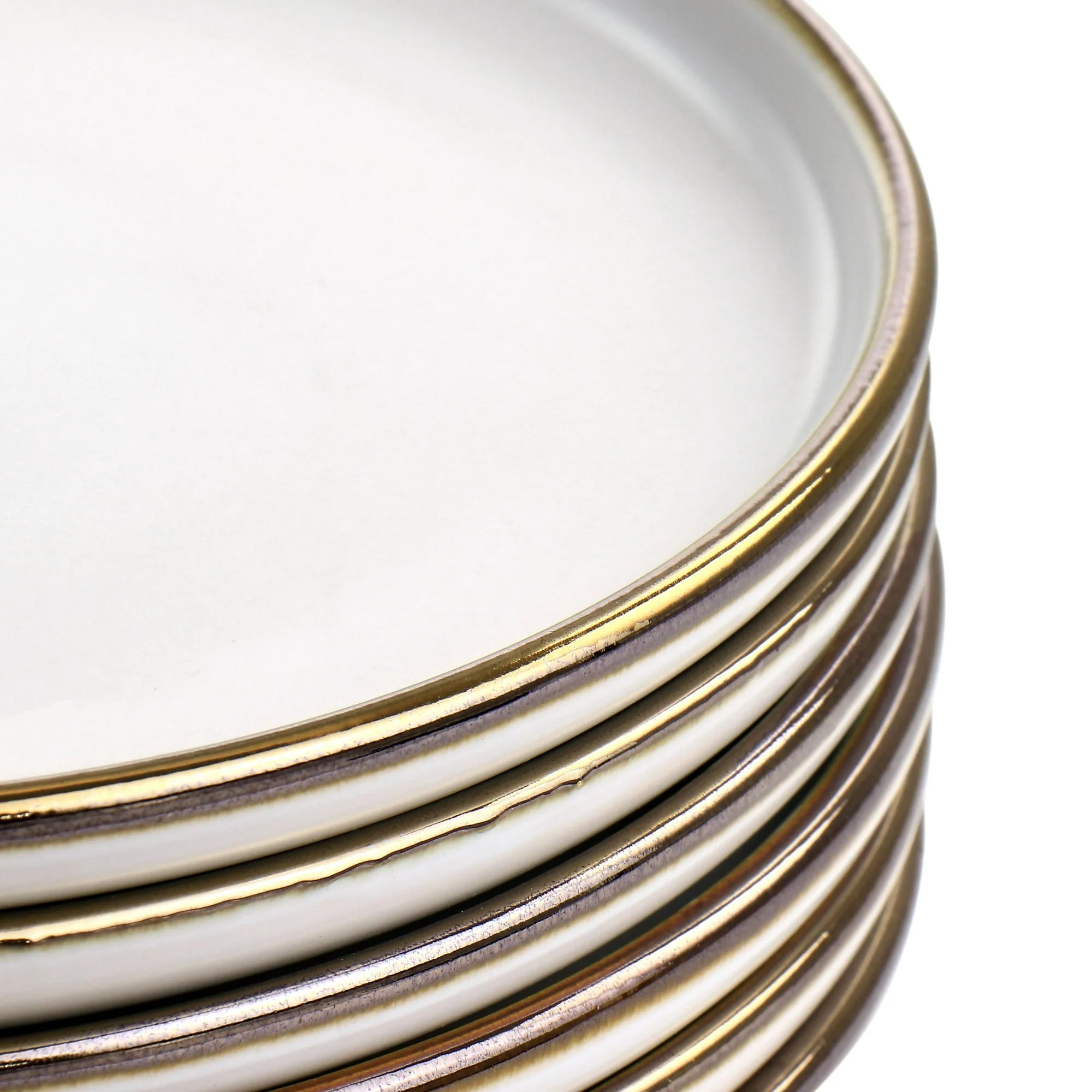 Elama Arthur 6 Piece Stoneware Salad Plate Set in Matt White with Gold Rim - Image 2