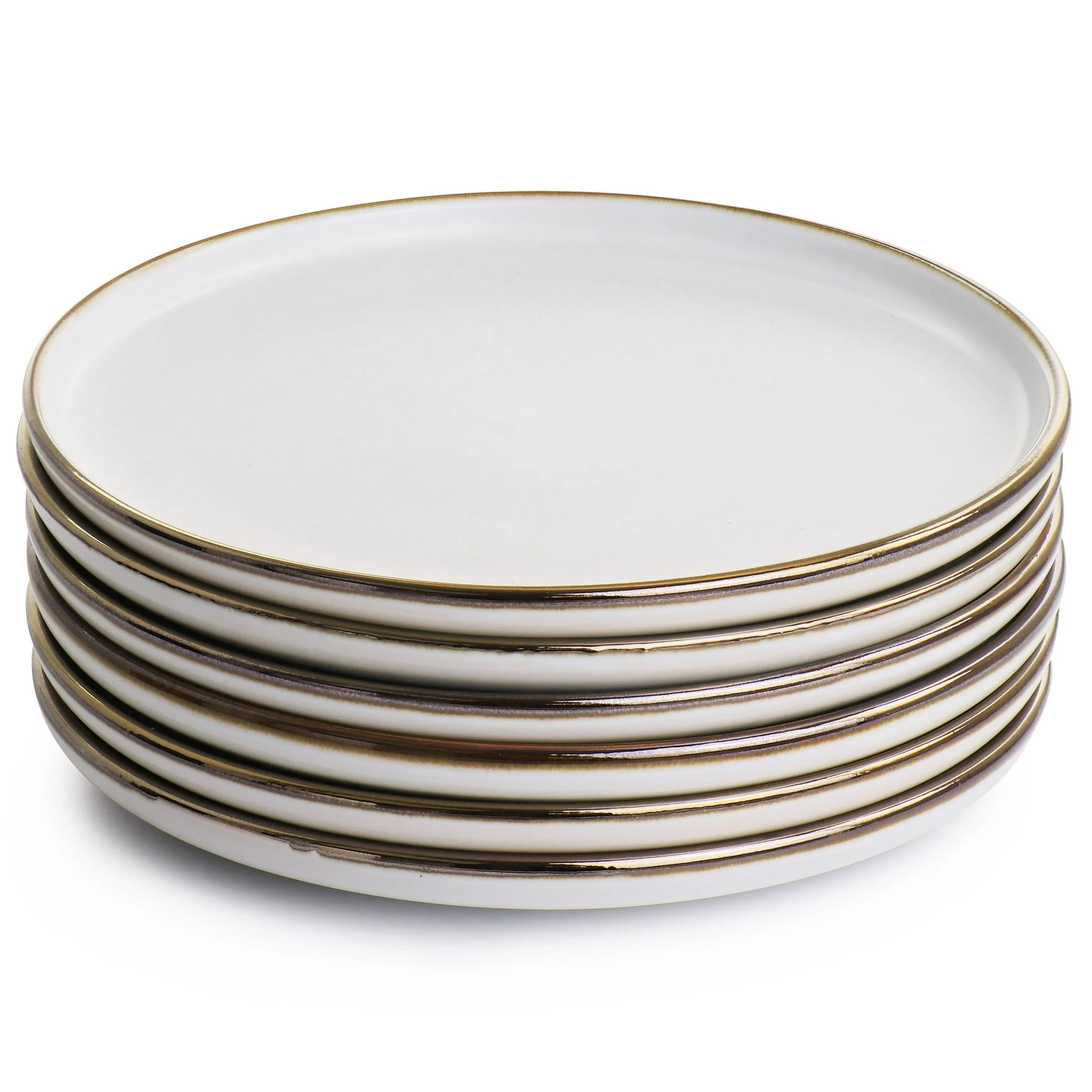 Elama Arthur 6 Piece Stoneware Salad Plate Set in Matt White with Gold Rim - Image 5