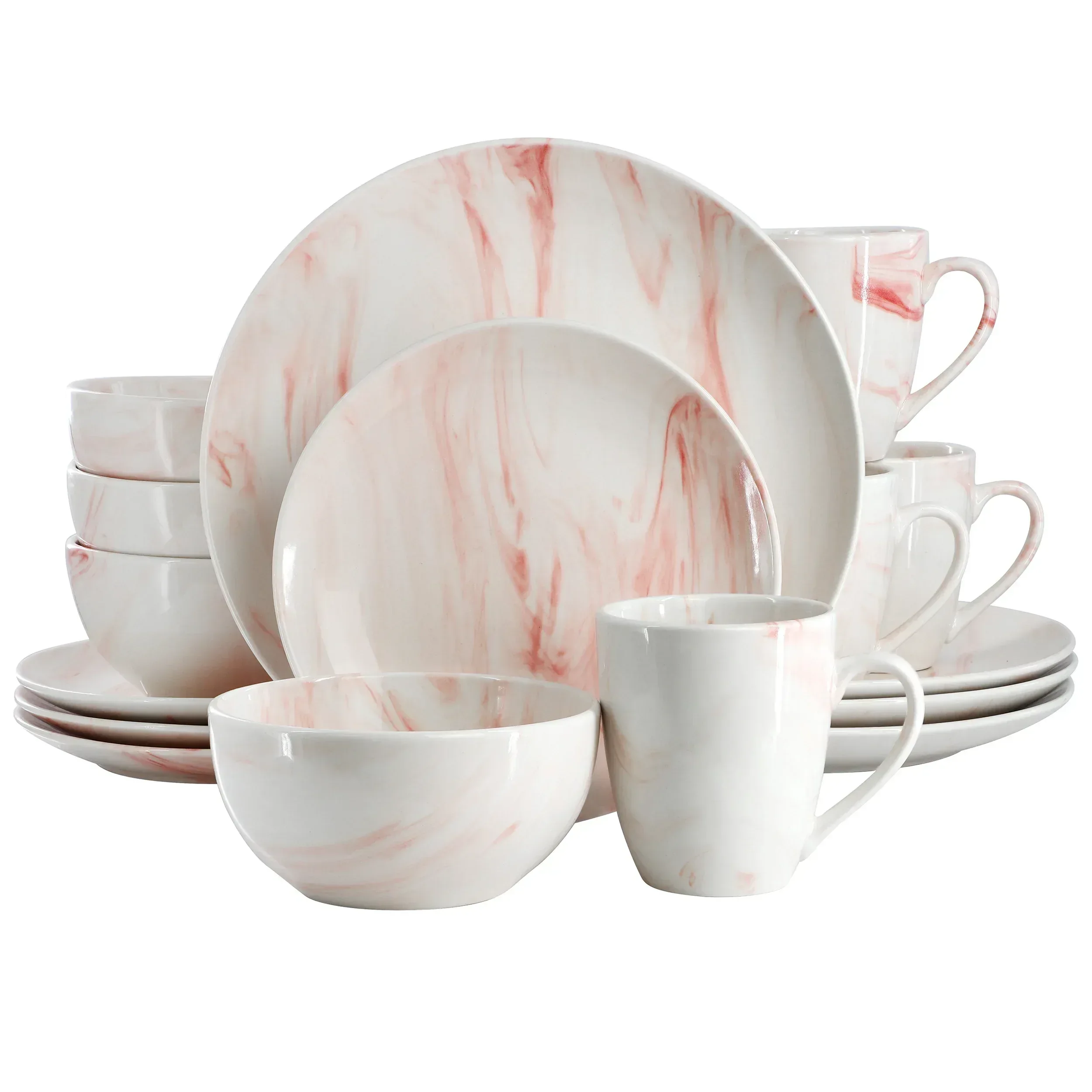 Elama Fine Marble 16 Piece Porcelain Dinnerware Set in Blue and Gray, Service for 4 - Image 11