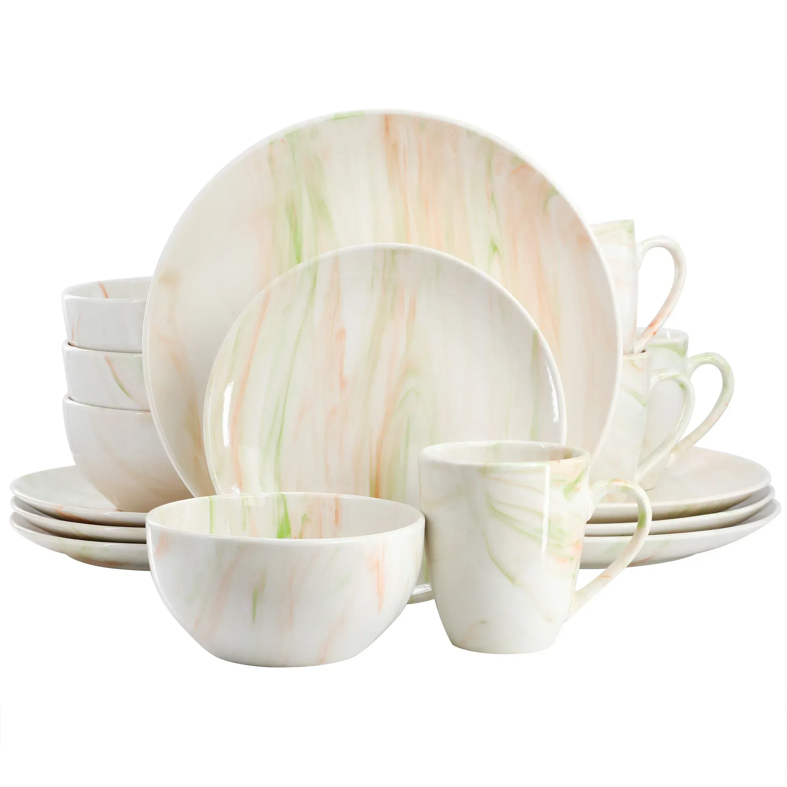 Elama Fine Marble 16 Piece Porcelain Dinnerware Set in Blue and Gray, Service for 4 - Image 9