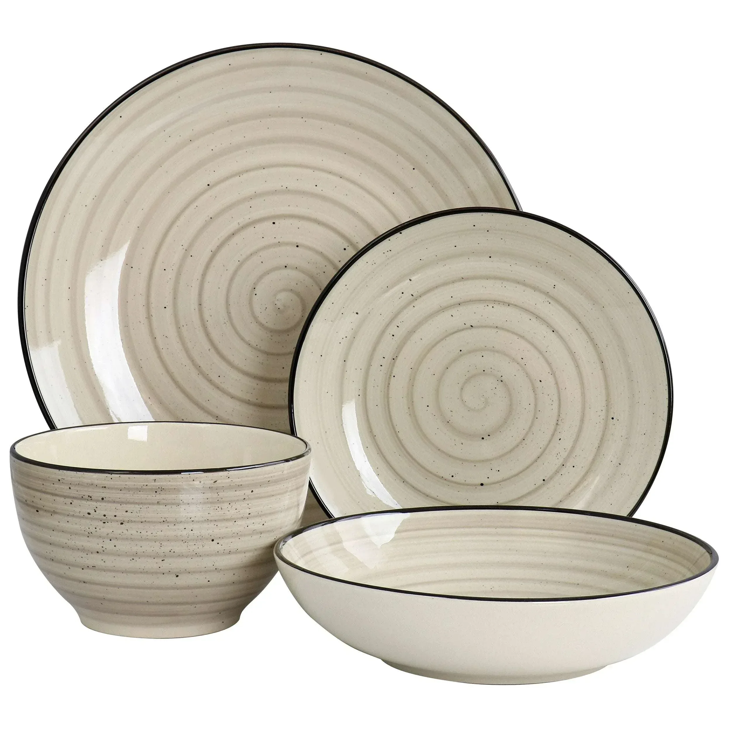 Elama Gia 24 Piece Stoneware Dinnerware Set in Cream - Image 4