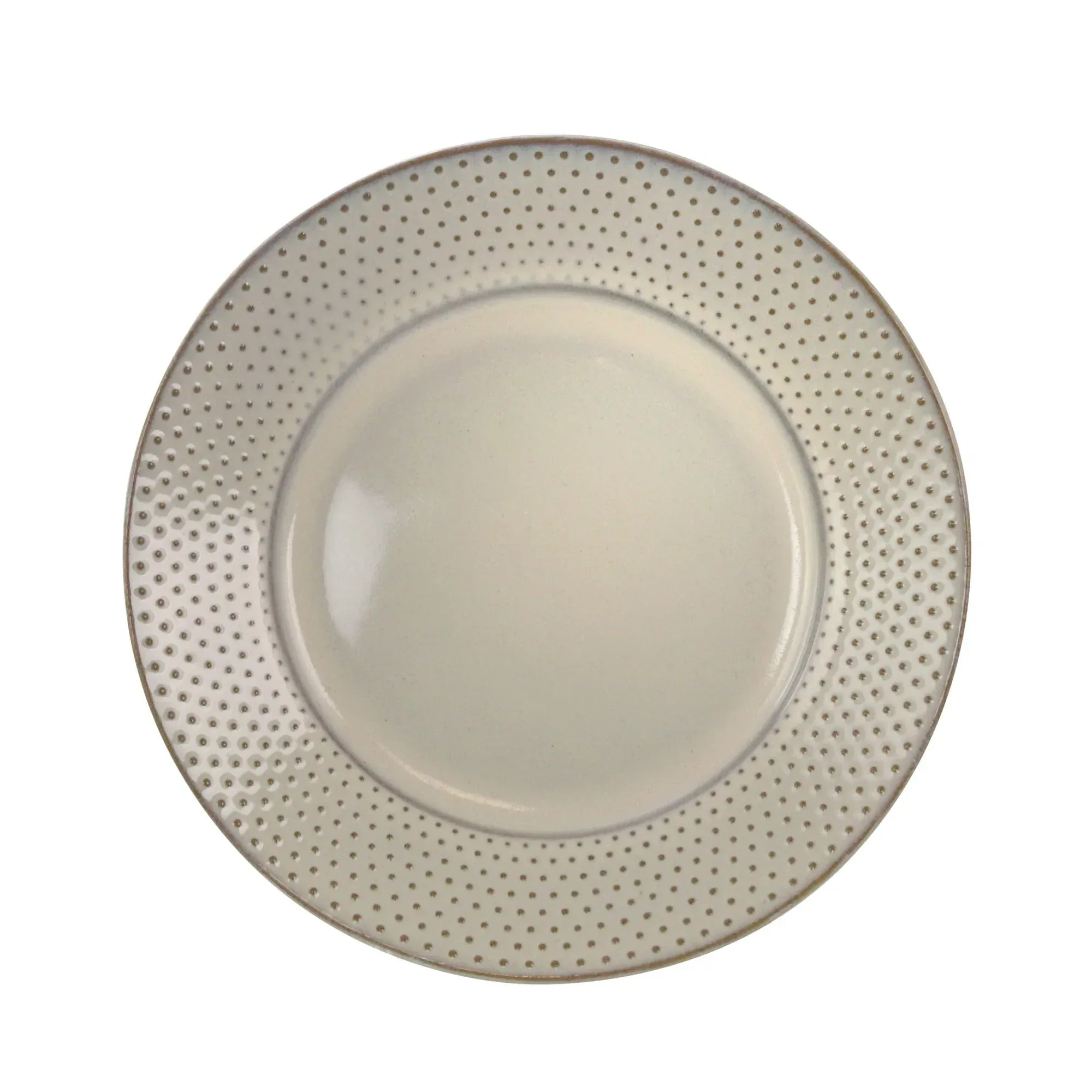 Elama Market Finds 16 Piece Round Stoneware Dinnerware Set in Embossed White - Image 3