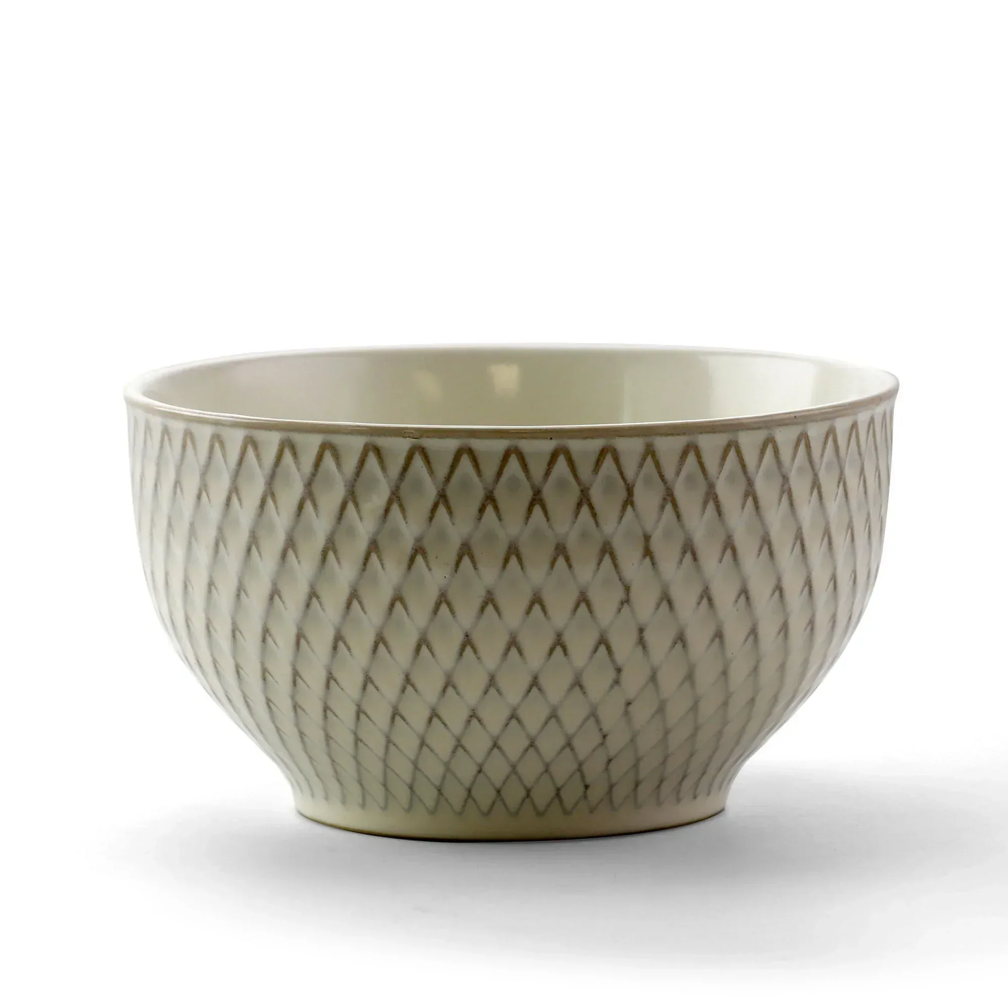 Elama Market Finds 16 Piece Round Stoneware Dinnerware Set in Embossed White - Image 4