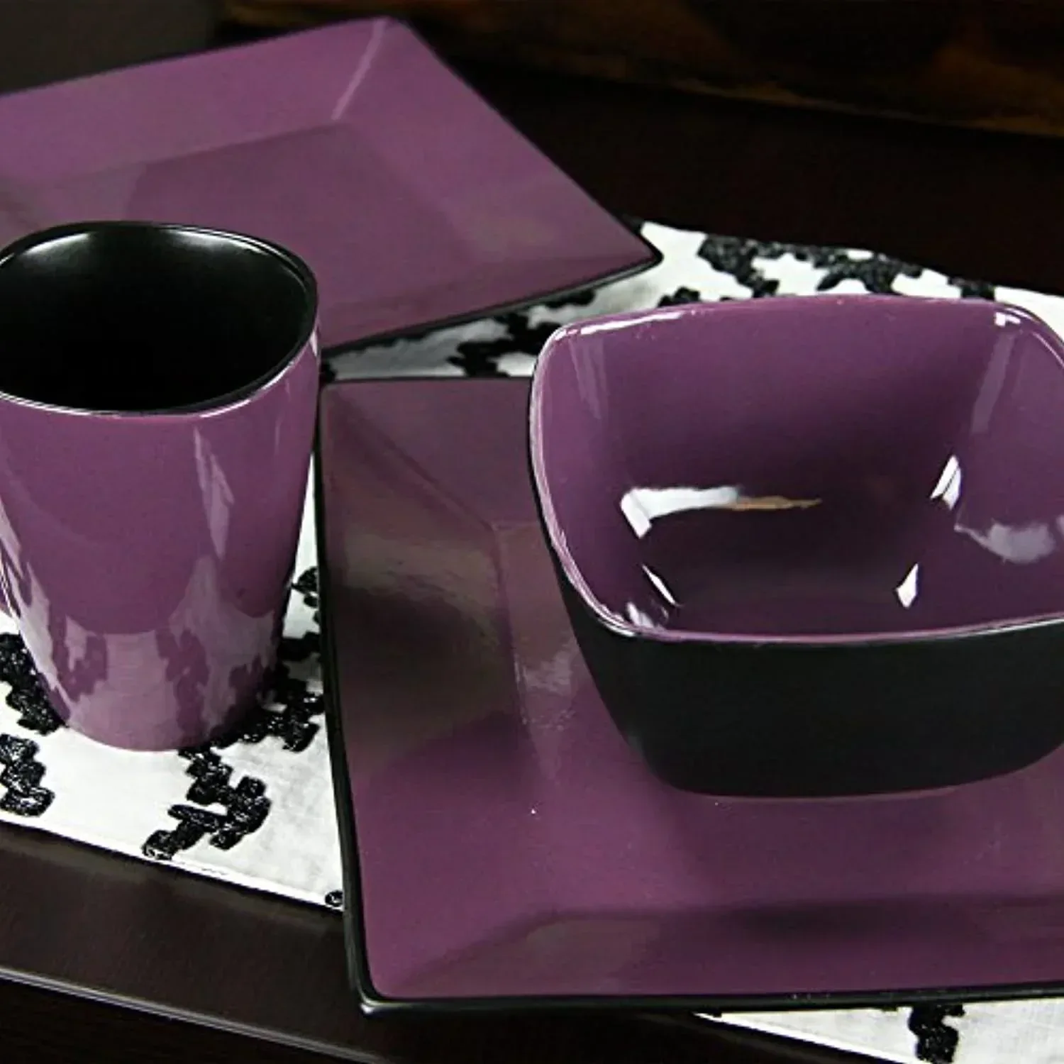 Elama Mulberry Loft 16 Piece Modern Premium Stoneware Dinnerware Set for 4 - Image 2
