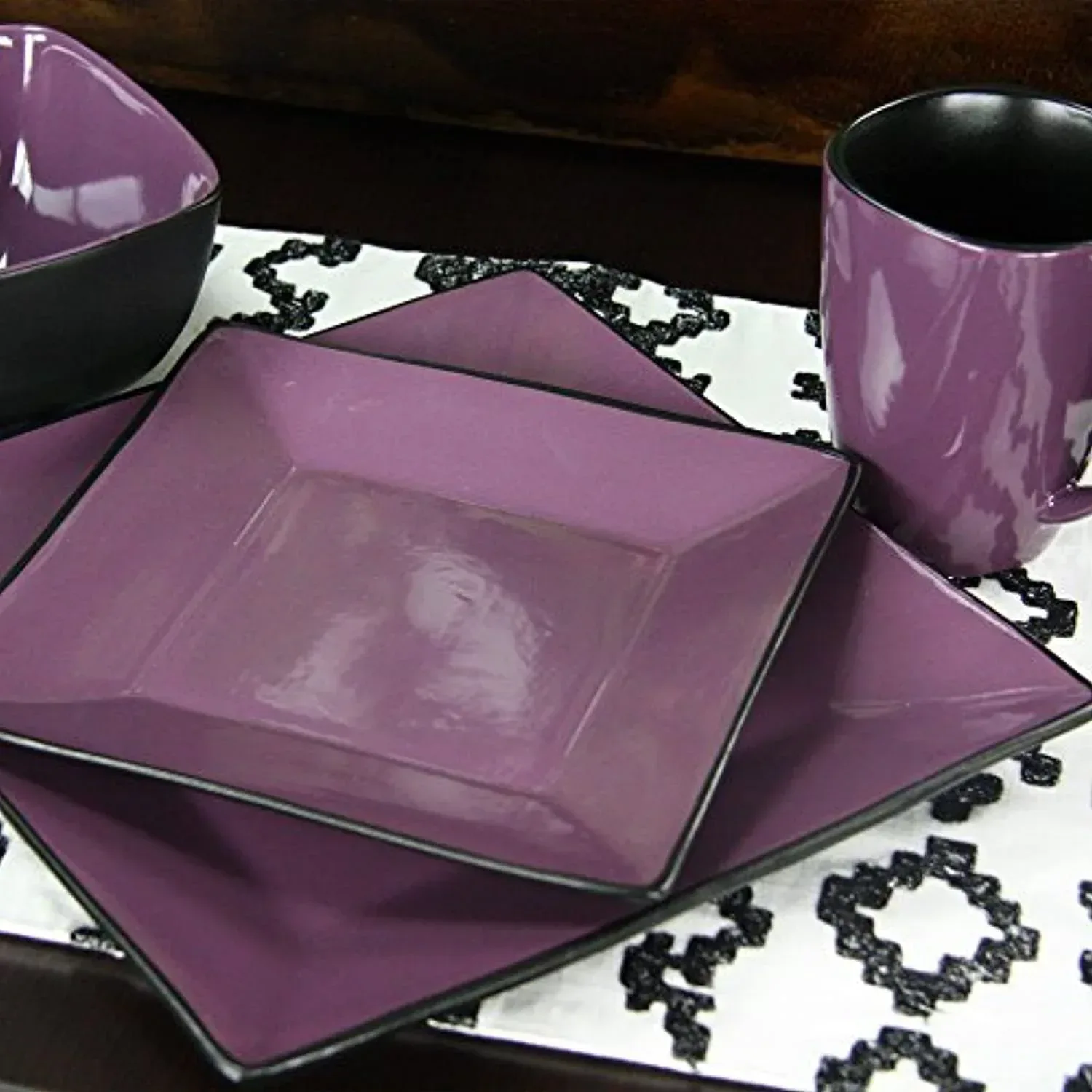 Elama Mulberry Loft 16 Piece Modern Premium Stoneware Dinnerware Set for 4 - Image 5