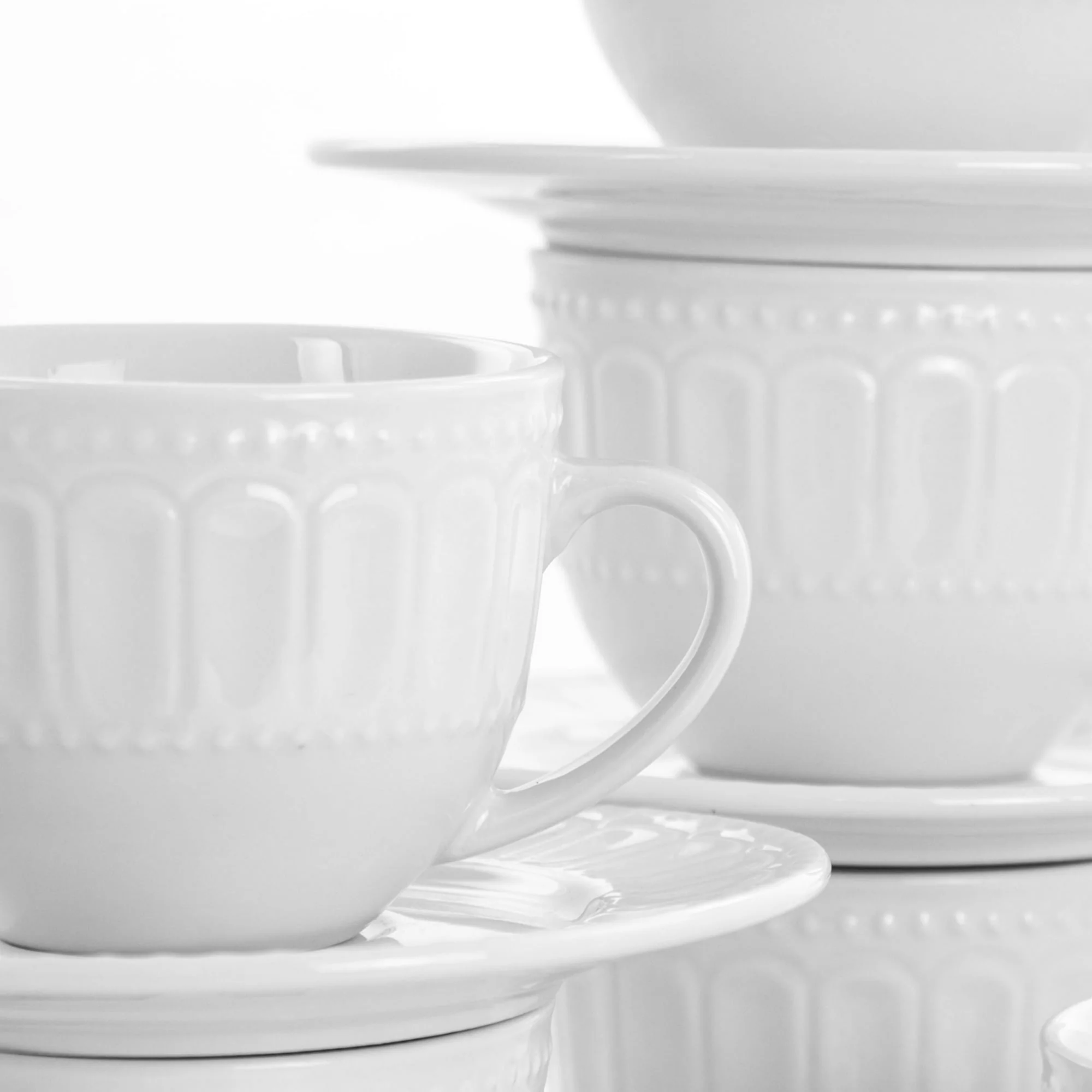 Elama White Solid Print Ceramic Mug Set of 6 - Image 4