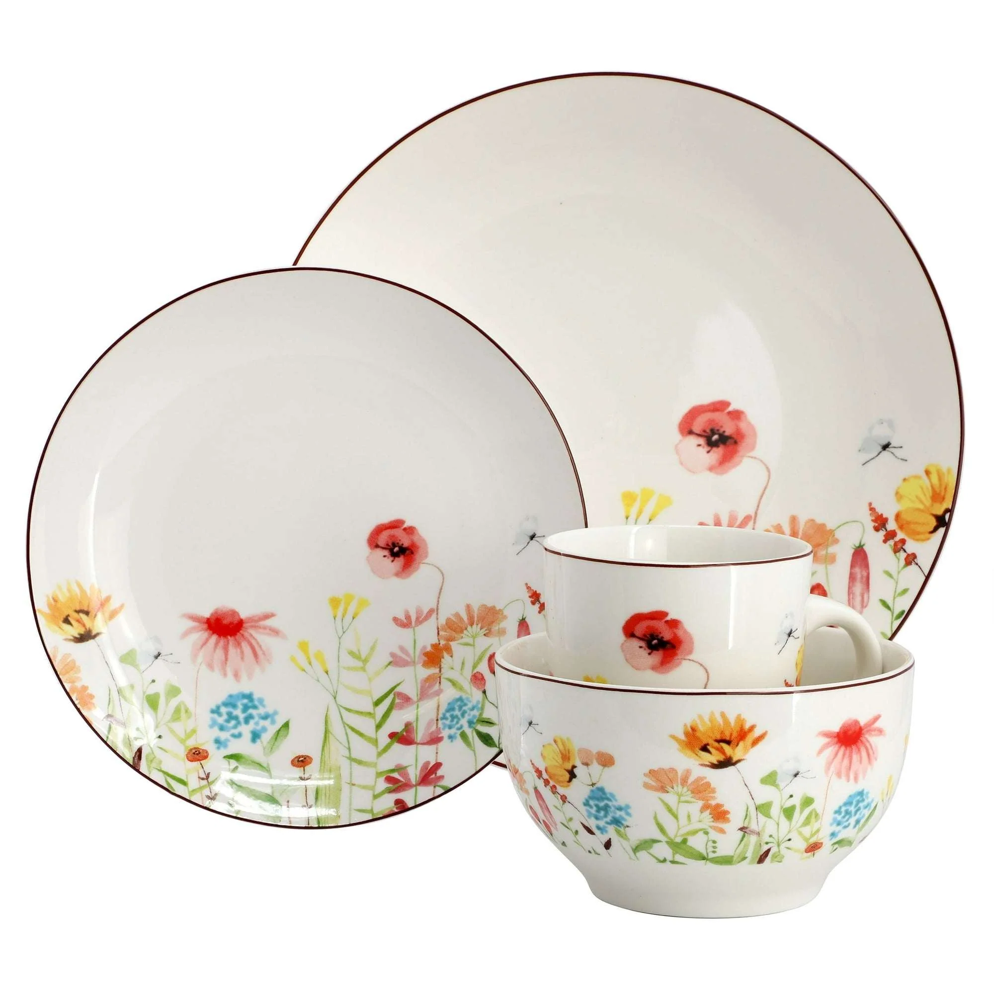Elama Wildflower Meadow 16 Piece Stoneware Dinnerware Set in White and Multi - Image 5