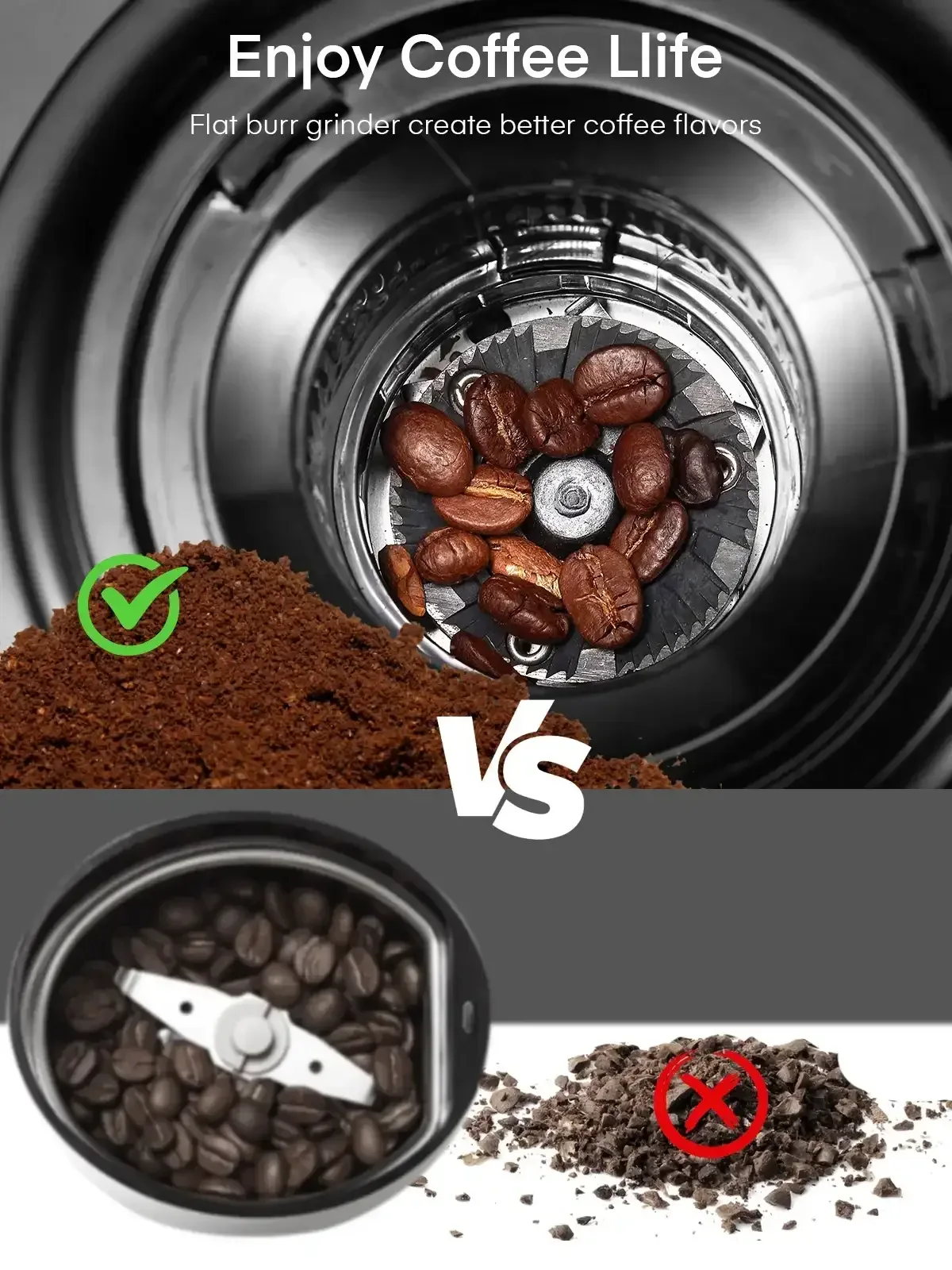 Electric Burr Coffee Grinder with 2-14 Cup Capacity, Aiheal Adjustable Burr Mill Coffee Bean Grinder with 18 Grind Settings for Espresso Drip Coffee and French Press, Black - Image 2